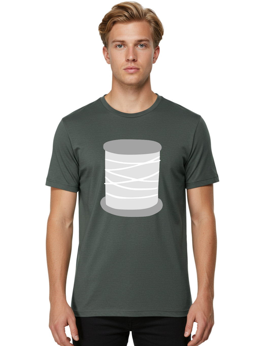 Spool-Of-Thread Men'S Graphic Tee, 100% Cotton, Comfortable Casual Summer Wear, Machine Washable, Spool Of Thread, Sewing Supplies, Crafting Essentials, White Thread, Gray Spool, Minimalist Design, Textile Crafting Aac117