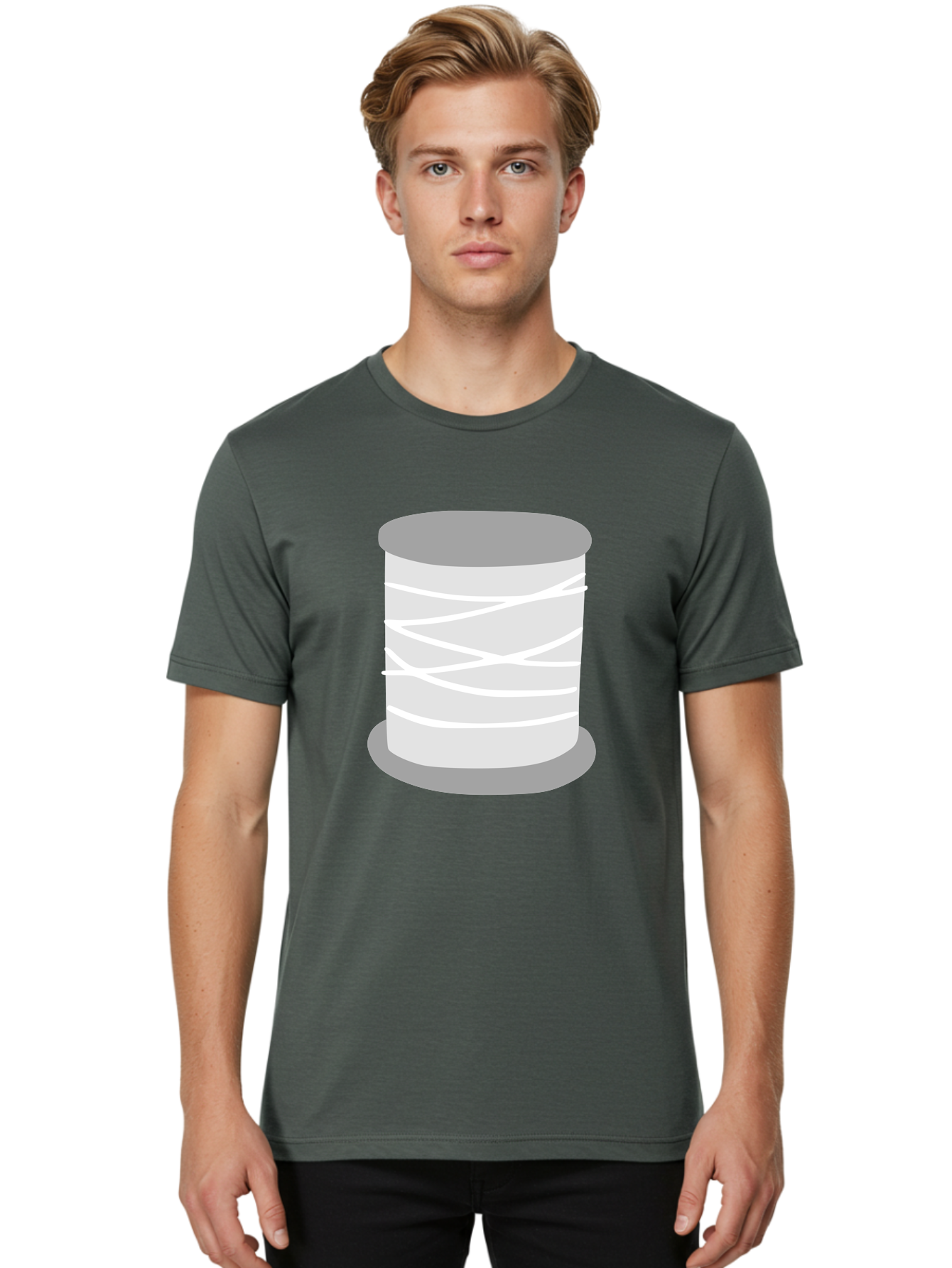 Spool-Of-Thread Men'S Graphic Tee, 100% Cotton, Comfortable Casual Summer Wear, Machine Washable, Spool Of Thread, Sewing Supplies, Crafting Essentials, White Thread, Gray Spool, Minimalist Design, Textile Crafting Aac117