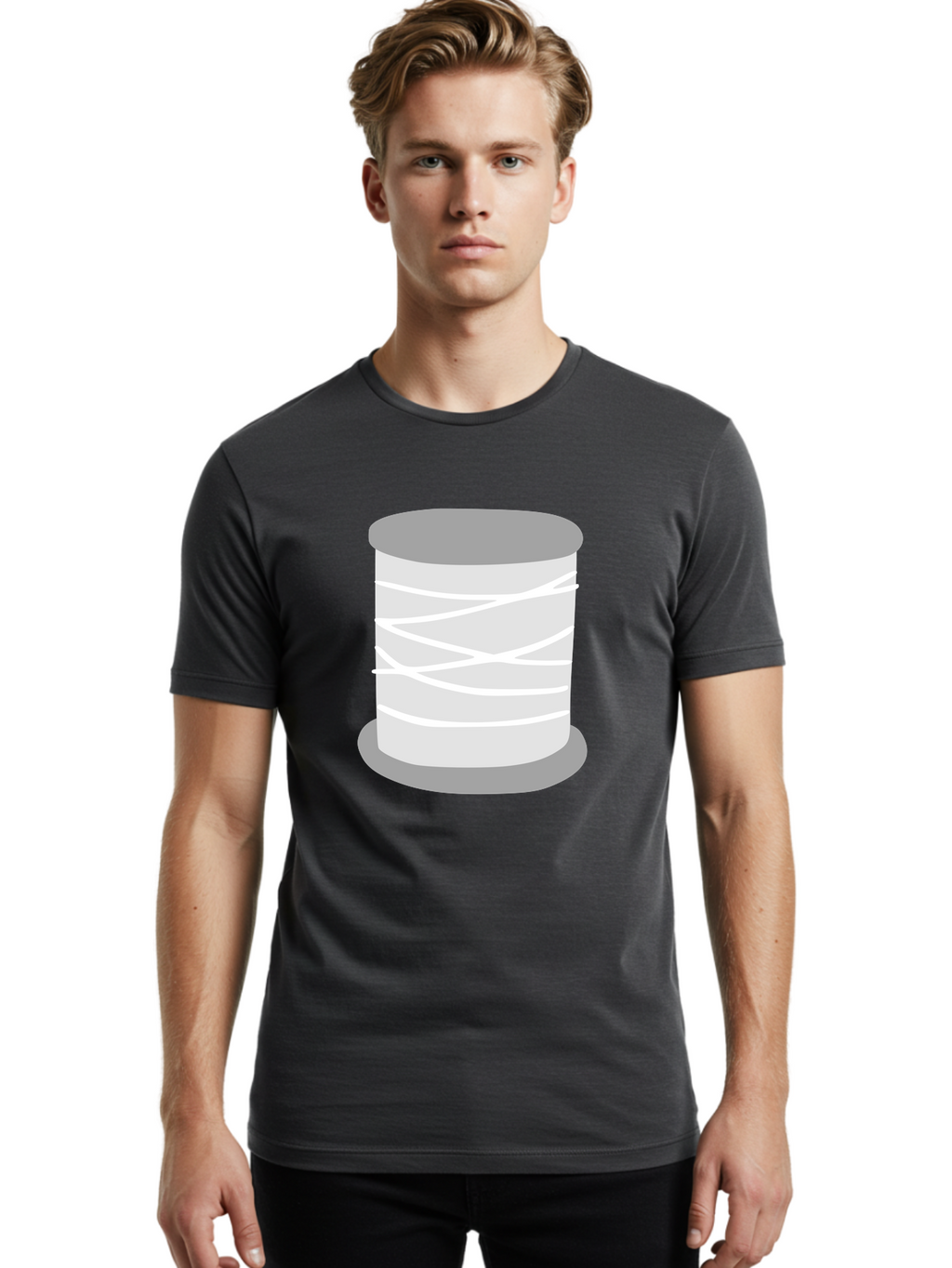 Spool-Of-Thread Men'S Graphic Tee, 100% Cotton, Comfortable Casual Summer Wear, Machine Washable, Spool Of Thread, Sewing Supplies, Crafting Essentials, White Thread, Gray Spool, Minimalist Design, Textile Crafting Aac117