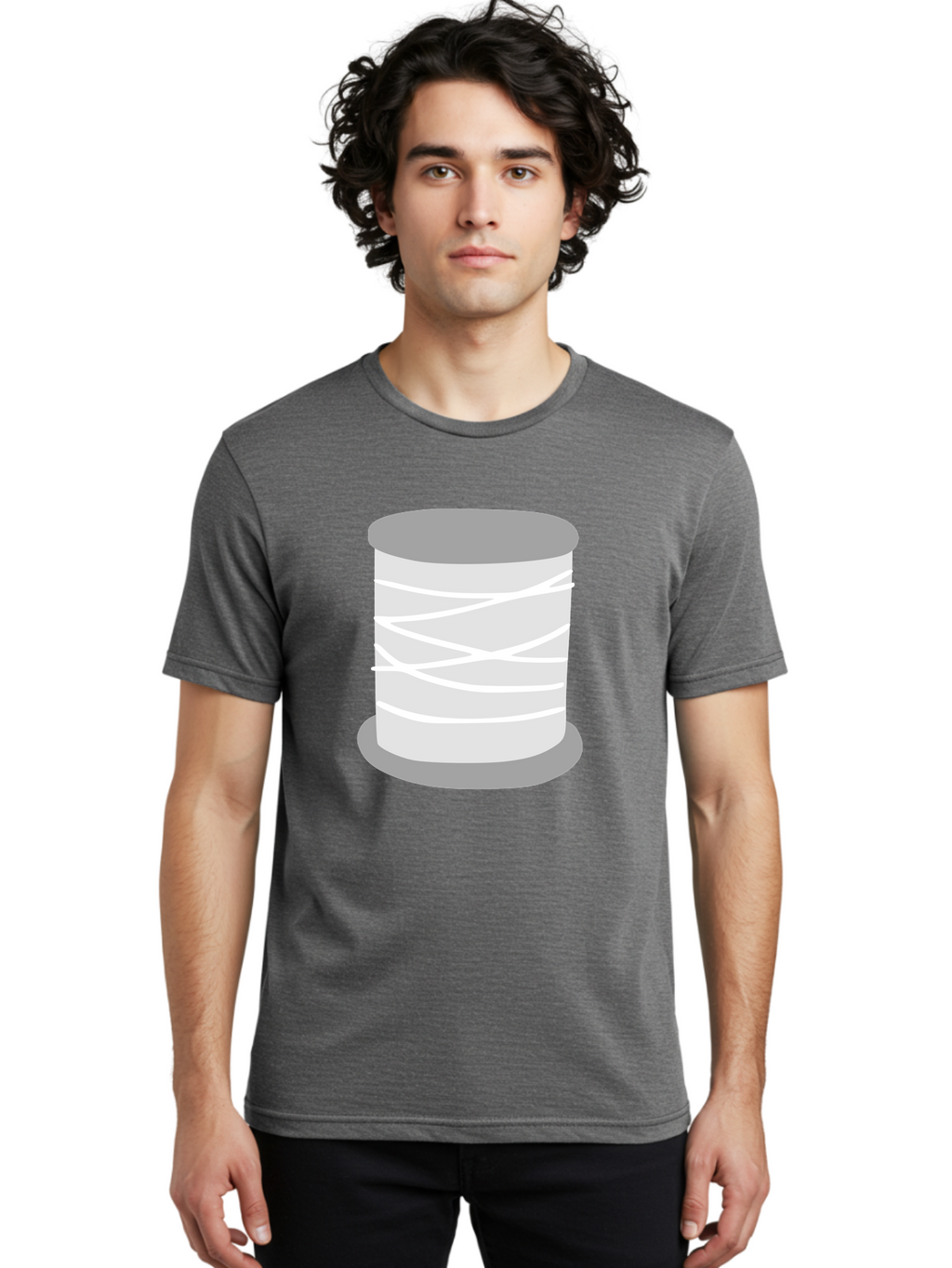 Spool-Of-Thread Men'S Graphic Tee, 100% Cotton, Comfortable Casual Summer Wear, Machine Washable, Spool Of Thread, Sewing Supplies, Crafting Essentials, White Thread, Gray Spool, Minimalist Design, Textile Crafting Aac117