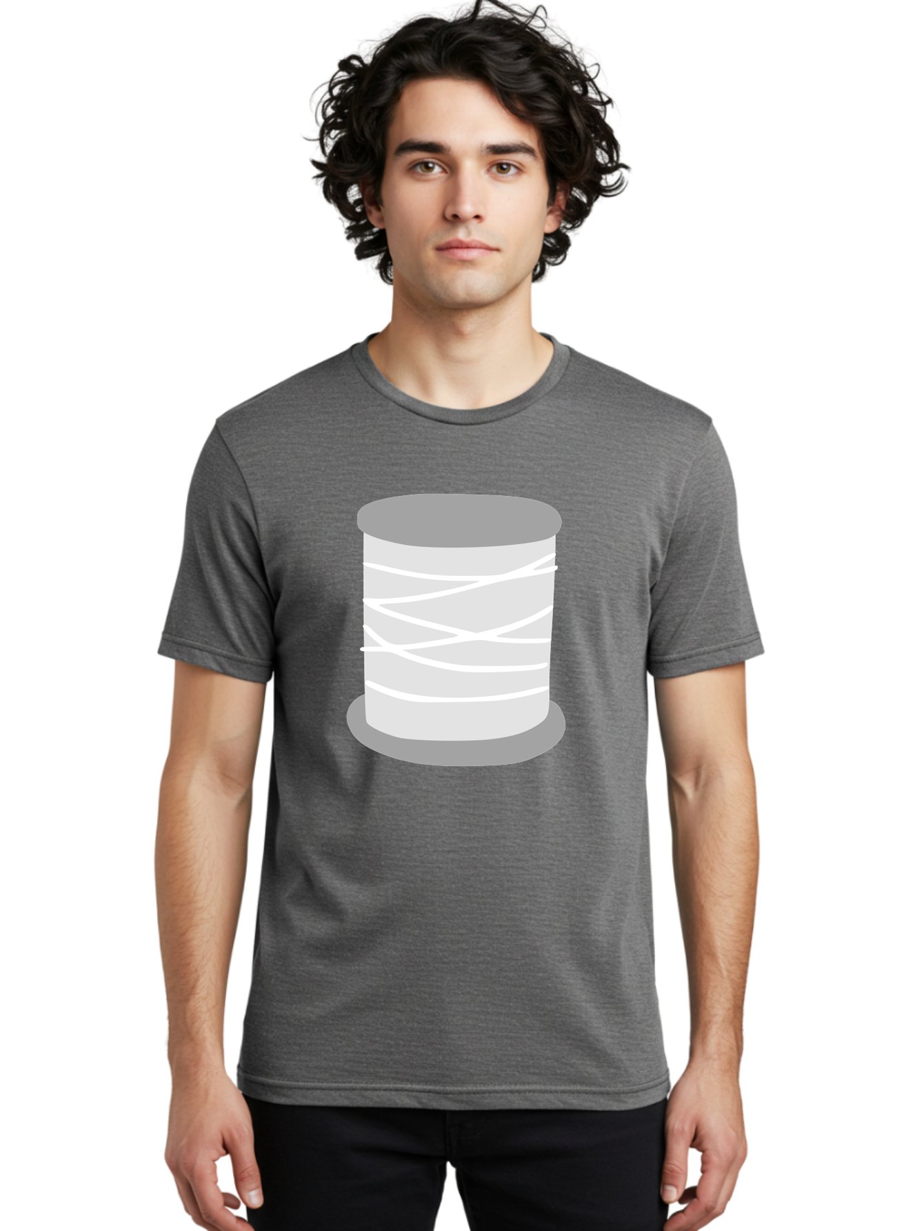 Spool-Of-Thread Men'S Graphic Tee, 100% Cotton, Comfortable Casual Summer Wear, Machine Washable, Spool Of Thread, Sewing Supplies, Crafting Essentials, White Thread, Gray Spool, Minimalist Design, Textile Crafting Aac117