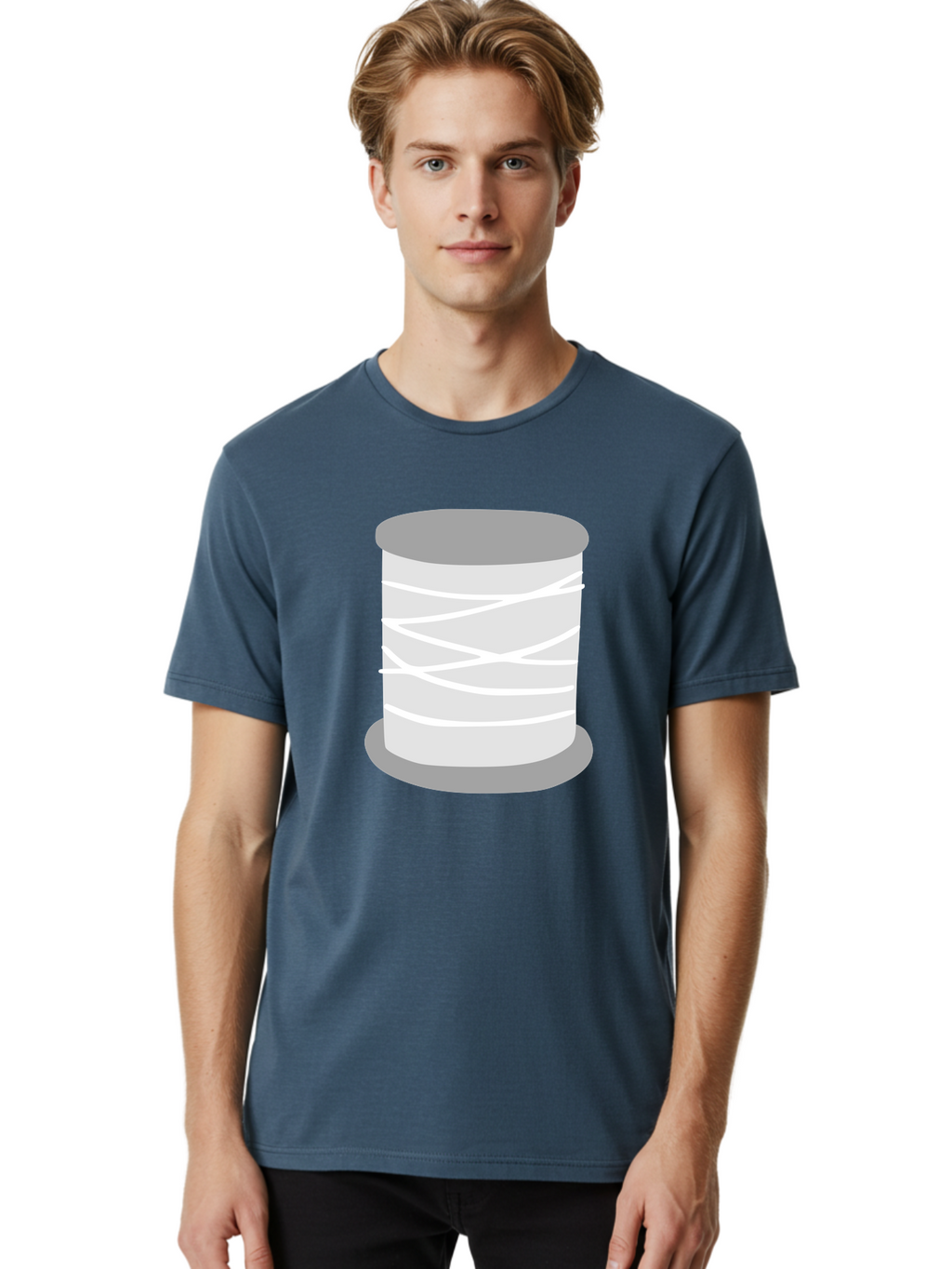 Spool-Of-Thread Men'S Graphic Tee, 100% Cotton, Comfortable Casual Summer Wear, Machine Washable, Spool Of Thread, Sewing Supplies, Crafting Essentials, White Thread, Gray Spool, Minimalist Design, Textile Crafting Aac117