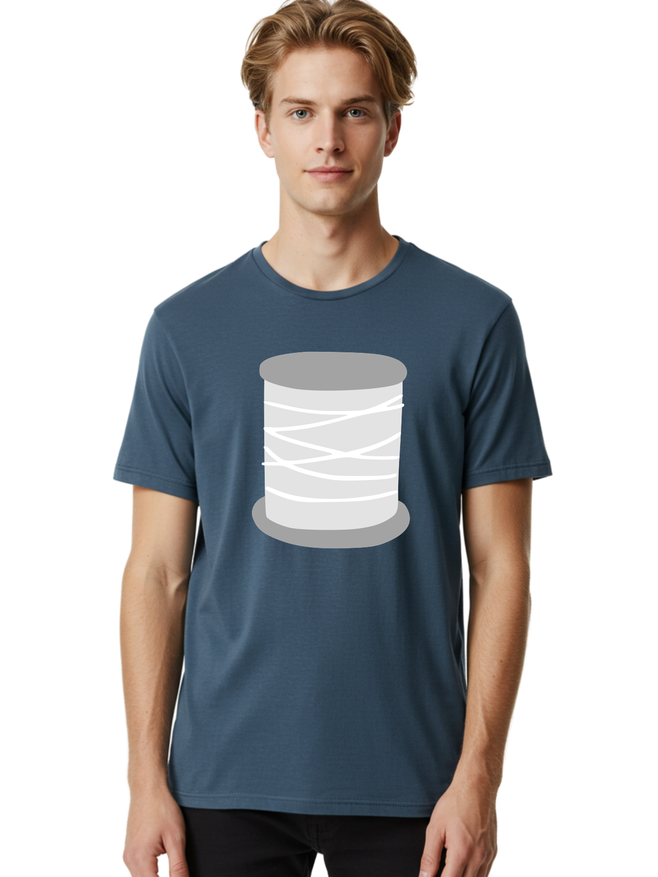 Spool-Of-Thread Men'S Graphic Tee, 100% Cotton, Comfortable Casual Summer Wear, Machine Washable, Spool Of Thread, Sewing Supplies, Crafting Essentials, White Thread, Gray Spool, Minimalist Design, Textile Crafting Aac117