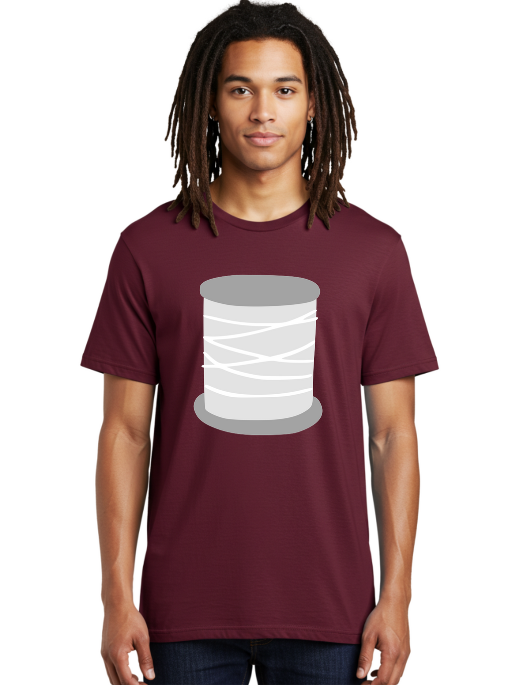 Spool-Of-Thread Men'S Graphic Tee, 100% Cotton, Comfortable Casual Summer Wear, Machine Washable, Spool Of Thread, Sewing Supplies, Crafting Essentials, White Thread, Gray Spool, Minimalist Design, Textile Crafting Aac117