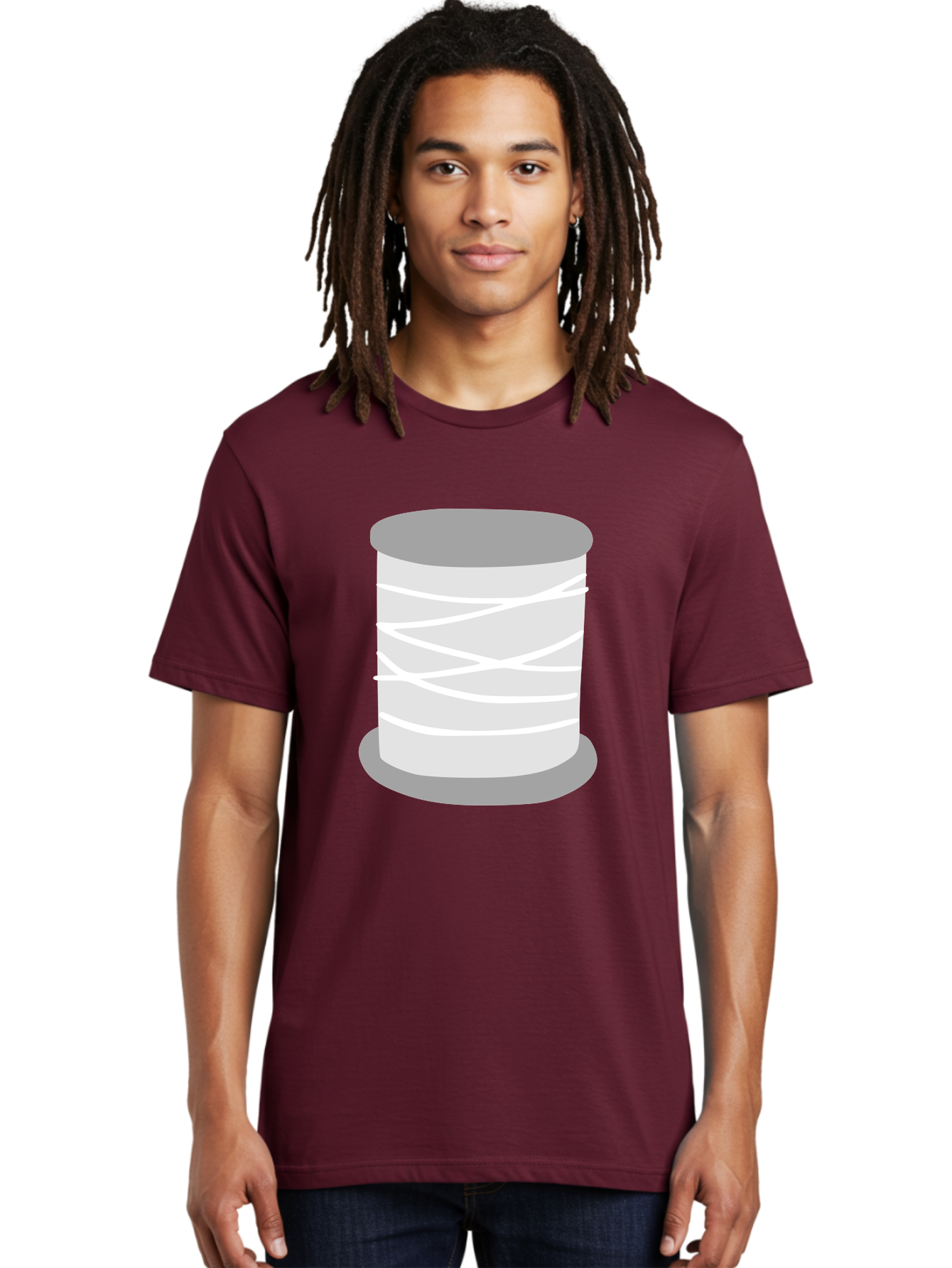 Spool-Of-Thread Men'S Graphic Tee, 100% Cotton, Comfortable Casual Summer Wear, Machine Washable, Spool Of Thread, Sewing Supplies, Crafting Essentials, White Thread, Gray Spool, Minimalist Design, Textile Crafting Aac117