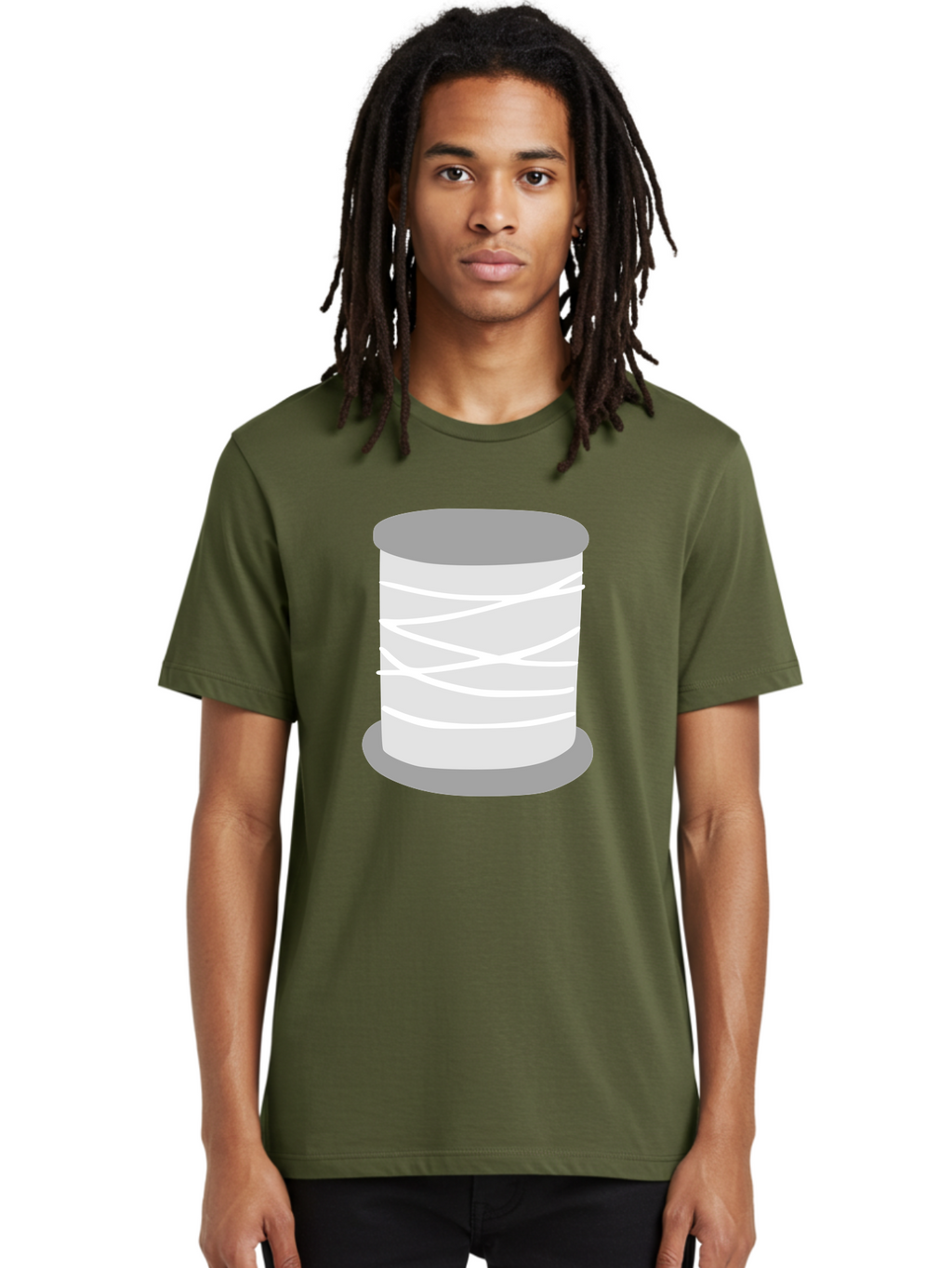 Spool-Of-Thread Men'S Graphic Tee, 100% Cotton, Comfortable Casual Summer Wear, Machine Washable, Spool Of Thread, Sewing Supplies, Crafting Essentials, White Thread, Gray Spool, Minimalist Design, Textile Crafting Aac117