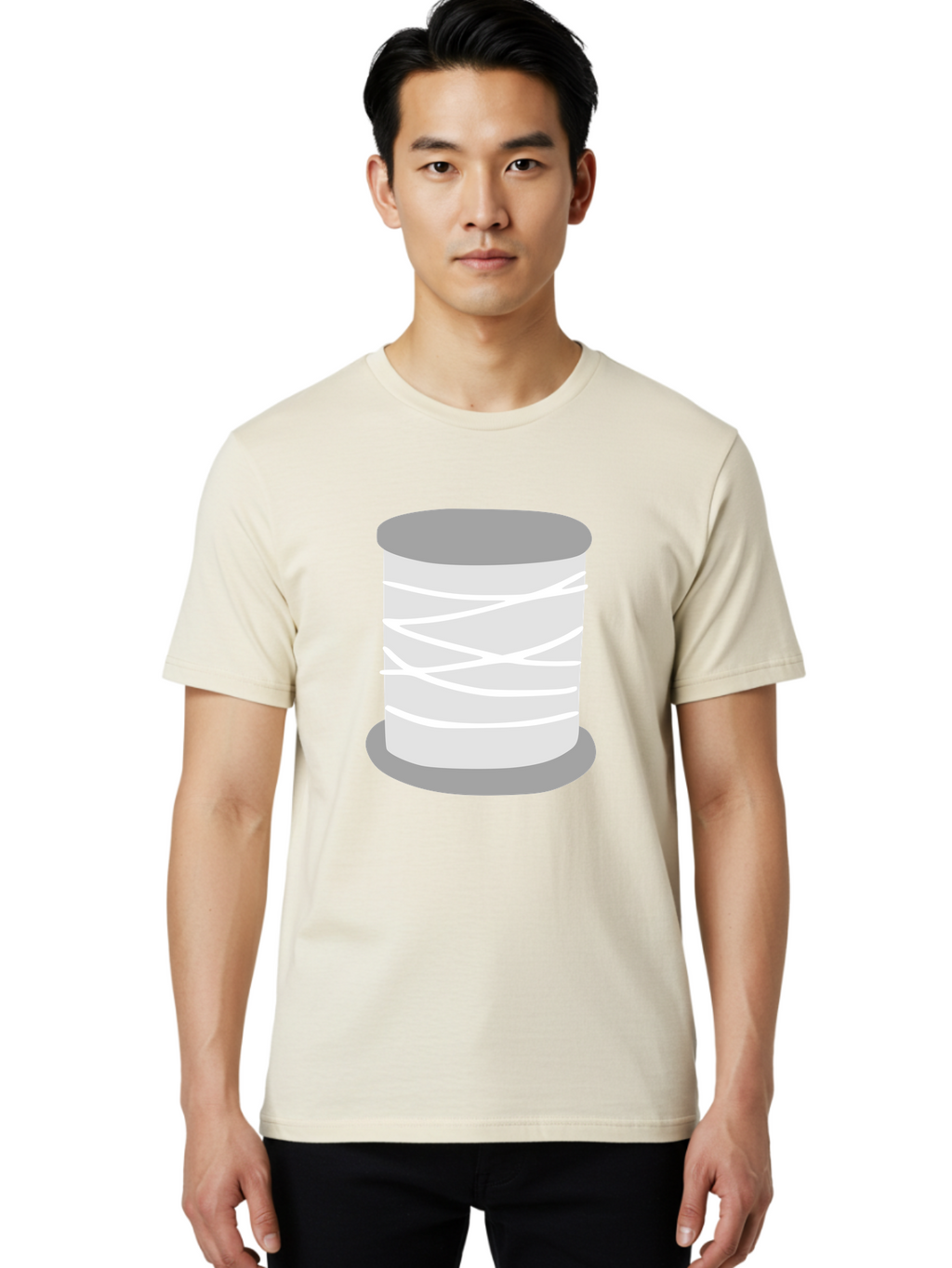 Spool-Of-Thread Men'S Graphic Tee, 100% Cotton, Comfortable Casual Summer Wear, Machine Washable, Spool Of Thread, Sewing Supplies, Crafting Essentials, White Thread, Gray Spool, Minimalist Design, Textile Crafting Aac117