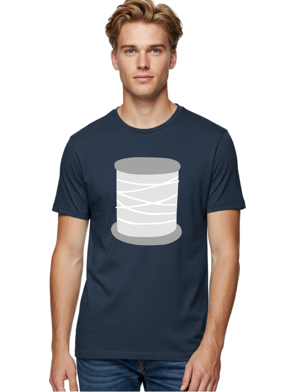 Spool-Of-Thread Men'S Graphic Tee, 100% Cotton, Comfortable Casual Summer Wear, Machine Washable, Spool Of Thread, Sewing Supplies, Crafting Essentials, White Thread, Gray Spool, Minimalist Design, Textile Crafting Aac117