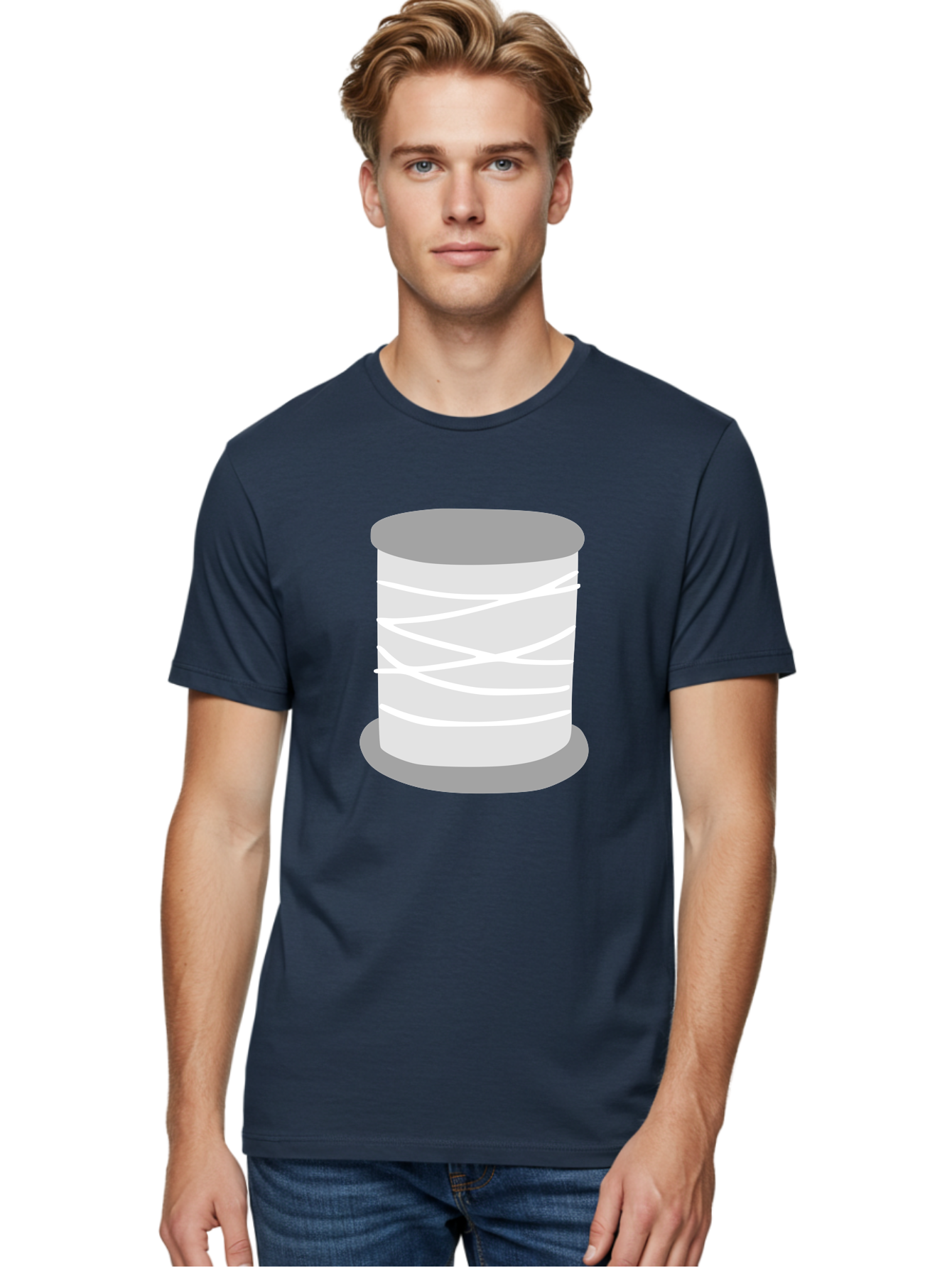 Spool-Of-Thread Men'S Graphic Tee, 100% Cotton, Comfortable Casual Summer Wear, Machine Washable, Spool Of Thread, Sewing Supplies, Crafting Essentials, White Thread, Gray Spool, Minimalist Design, Textile Crafting Aac117