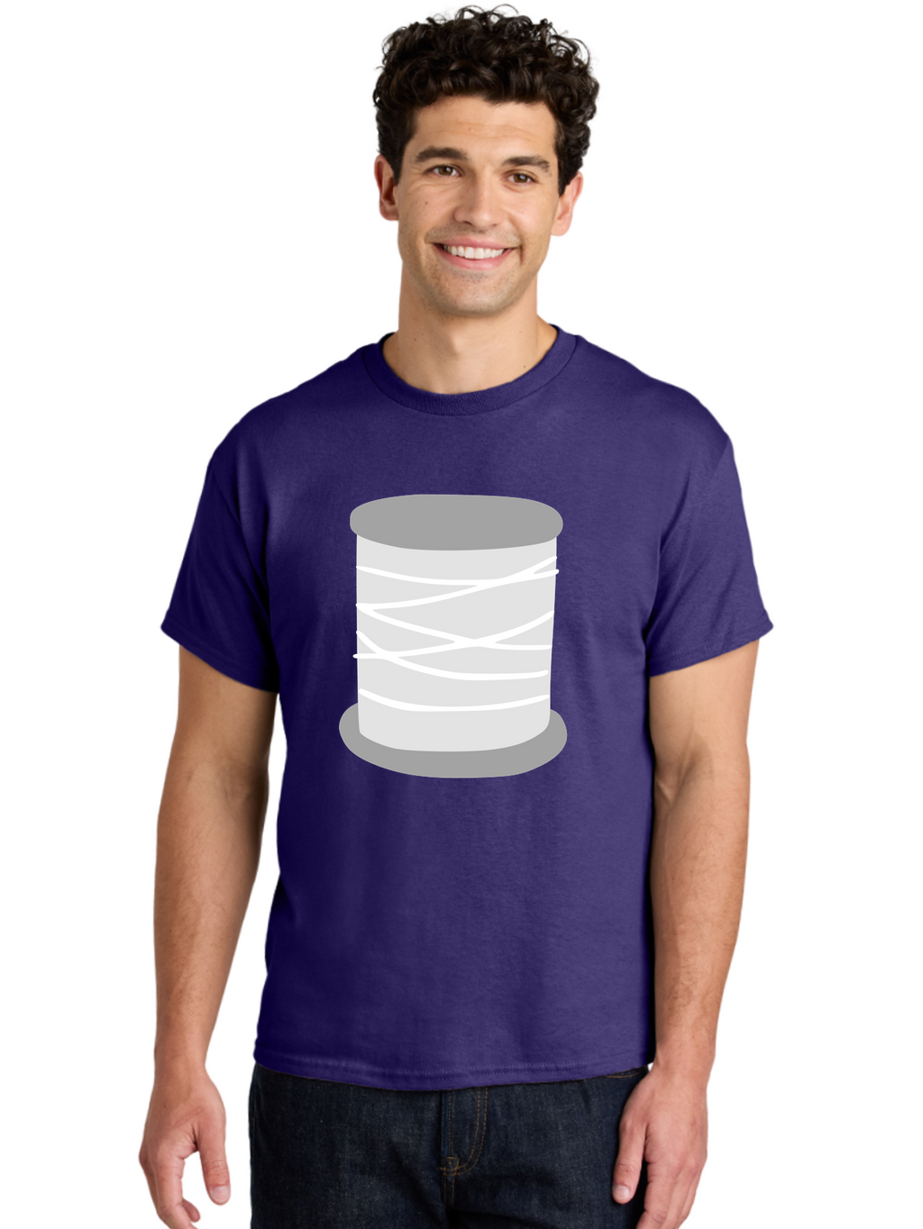 Spool-Of-Thread Men'S Graphic Tee, 100% Cotton, Comfortable Casual Summer Wear, Machine Washable, Spool Of Thread, Sewing Supplies, Crafting Essentials, White Thread, Gray Spool, Minimalist Design, Textile Crafting Aac117