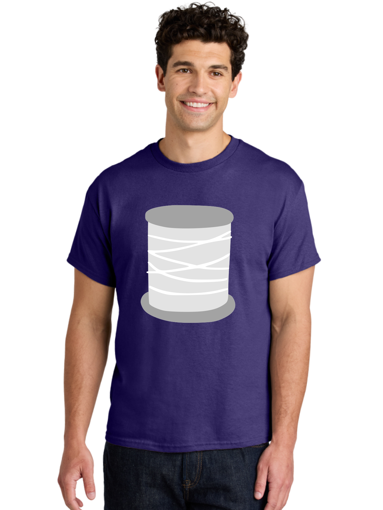 Spool-Of-Thread Men'S Graphic Tee, 100% Cotton, Comfortable Casual Summer Wear, Machine Washable, Spool Of Thread, Sewing Supplies, Crafting Essentials, White Thread, Gray Spool, Minimalist Design, Textile Crafting Aac117