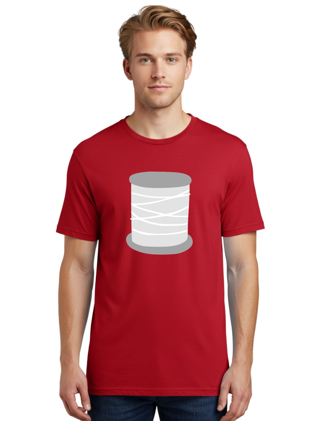 Spool-Of-Thread Men'S Graphic Tee, 100% Cotton, Comfortable Casual Summer Wear, Machine Washable, Spool Of Thread, Sewing Supplies, Crafting Essentials, White Thread, Gray Spool, Minimalist Design, Textile Crafting Aac117