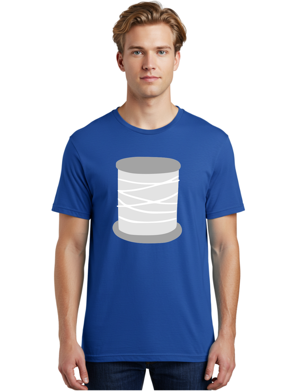Spool-Of-Thread Men'S Graphic Tee, 100% Cotton, Comfortable Casual Summer Wear, Machine Washable, Spool Of Thread, Sewing Supplies, Crafting Essentials, White Thread, Gray Spool, Minimalist Design, Textile Crafting Aac117