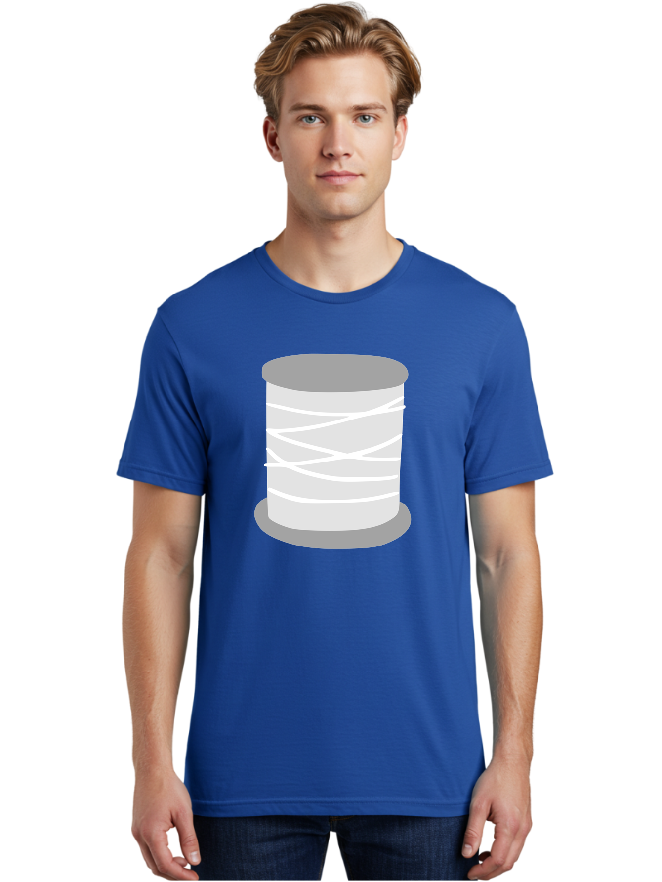 Spool-Of-Thread Men'S Graphic Tee, 100% Cotton, Comfortable Casual Summer Wear, Machine Washable, Spool Of Thread, Sewing Supplies, Crafting Essentials, White Thread, Gray Spool, Minimalist Design, Textile Crafting Aac117