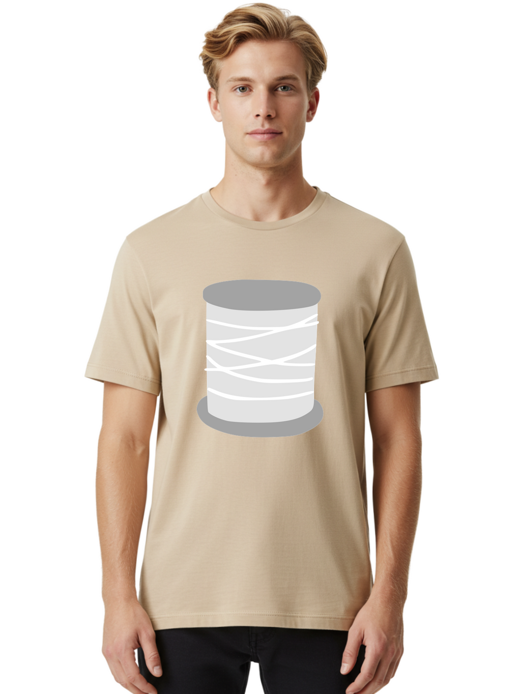 Spool-Of-Thread Men'S Graphic Tee, 100% Cotton, Comfortable Casual Summer Wear, Machine Washable, Spool Of Thread, Sewing Supplies, Crafting Essentials, White Thread, Gray Spool, Minimalist Design, Textile Crafting Aac117