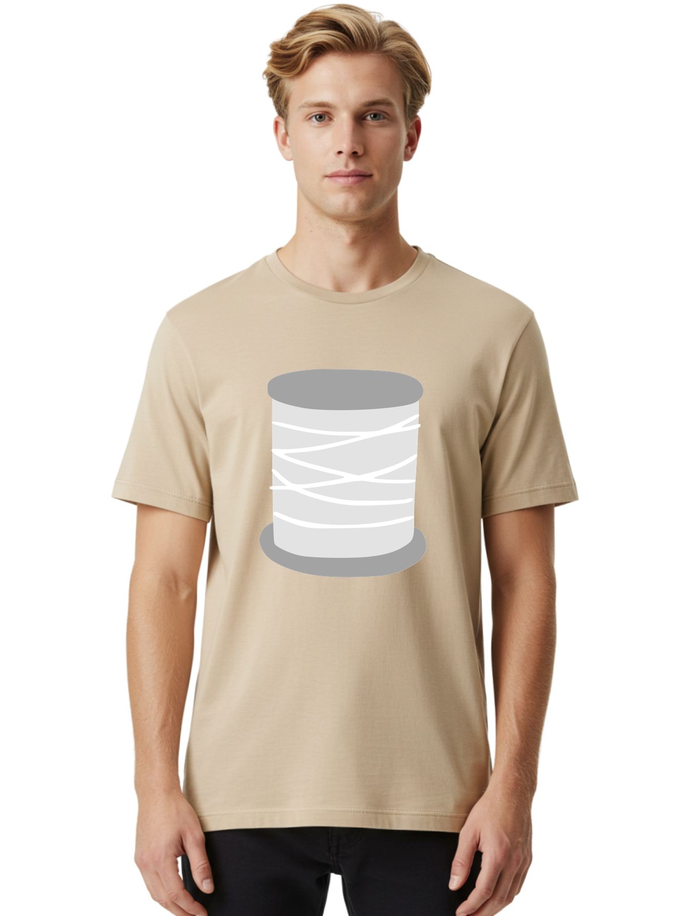 Spool-Of-Thread Men'S Graphic Tee, 100% Cotton, Comfortable Casual Summer Wear, Machine Washable, Spool Of Thread, Sewing Supplies, Crafting Essentials, White Thread, Gray Spool, Minimalist Design, Textile Crafting Aac117
