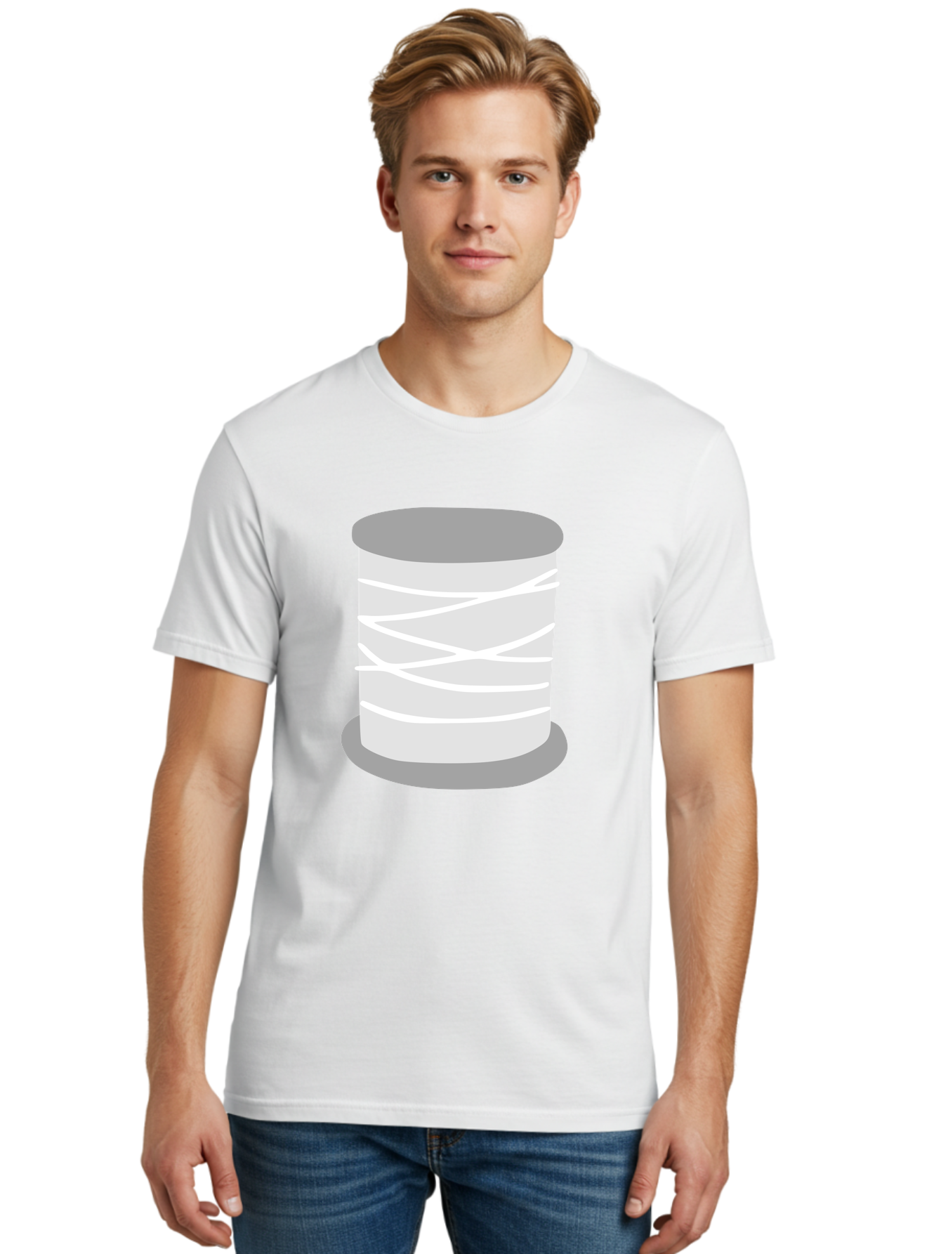 Spool-Of-Thread Men'S Graphic Tee, 100% Cotton, Comfortable Casual Summer Wear, Machine Washable, Spool Of Thread, Sewing Supplies, Crafting Essentials, White Thread, Gray Spool, Minimalist Design, Textile Crafting Aac117