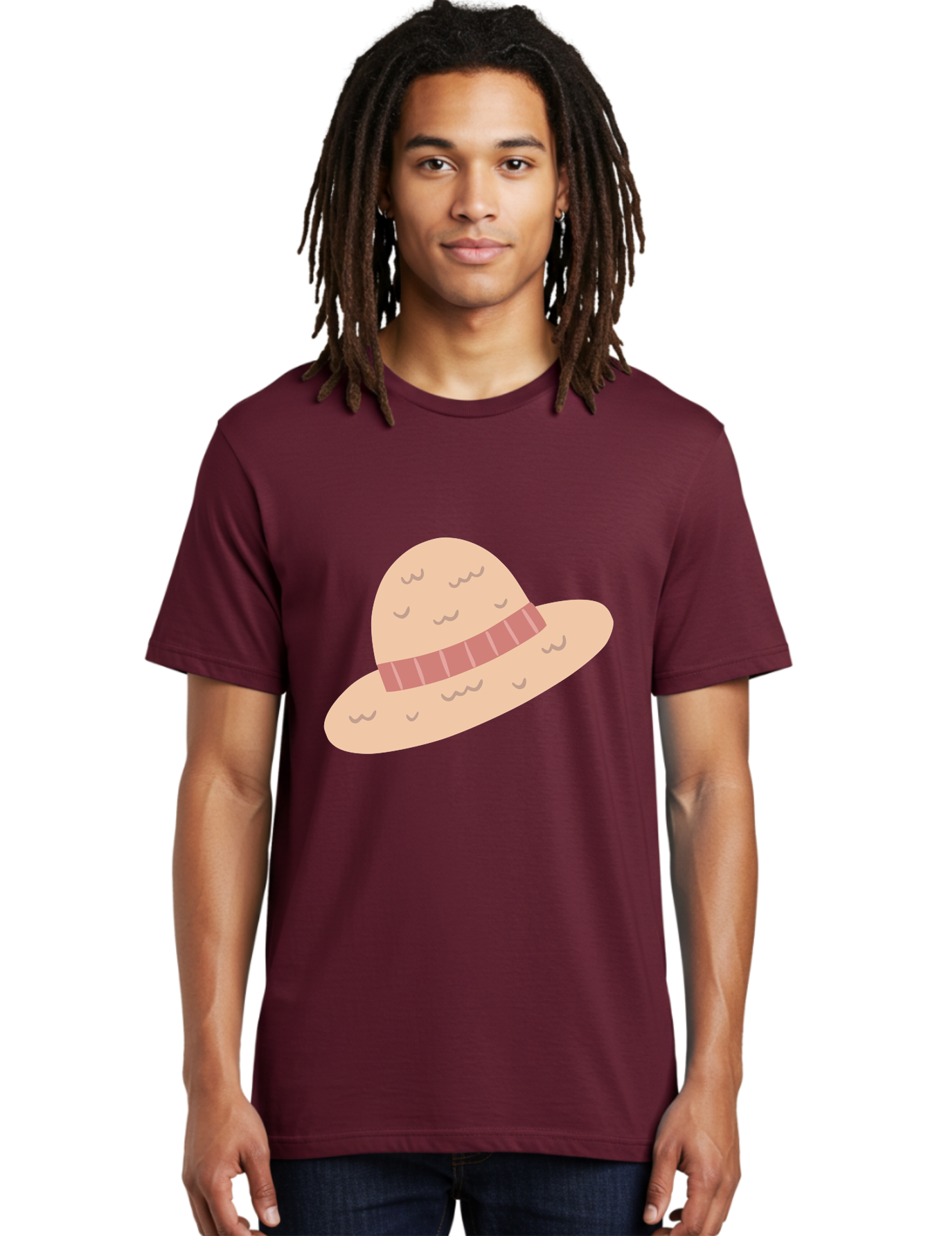 Straw-Hat Men'S Graphic Tee, 100% Cotton, Comfortable Casual Summer Wear, Machine Washable, Straw Hat With Ribbon Band, Summer Hat, Beachwear Fashion, Bohemian Style, Stylish Accessory, Outdoor Gear Aac118