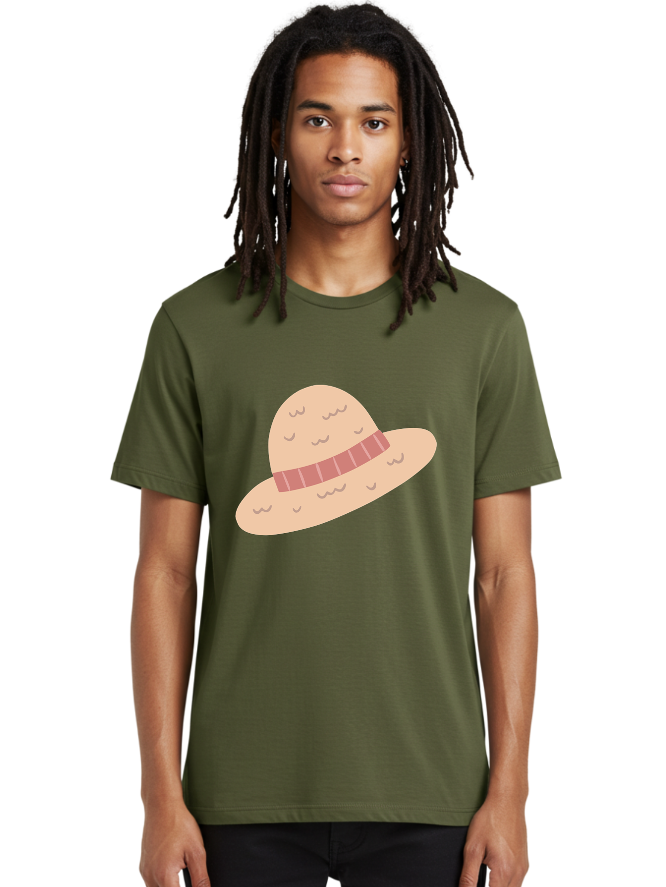 Straw-Hat Men'S Graphic Tee, 100% Cotton, Comfortable Casual Summer Wear, Machine Washable, Straw Hat With Ribbon Band, Summer Hat, Beachwear Fashion, Bohemian Style, Stylish Accessory, Outdoor Gear Aac118