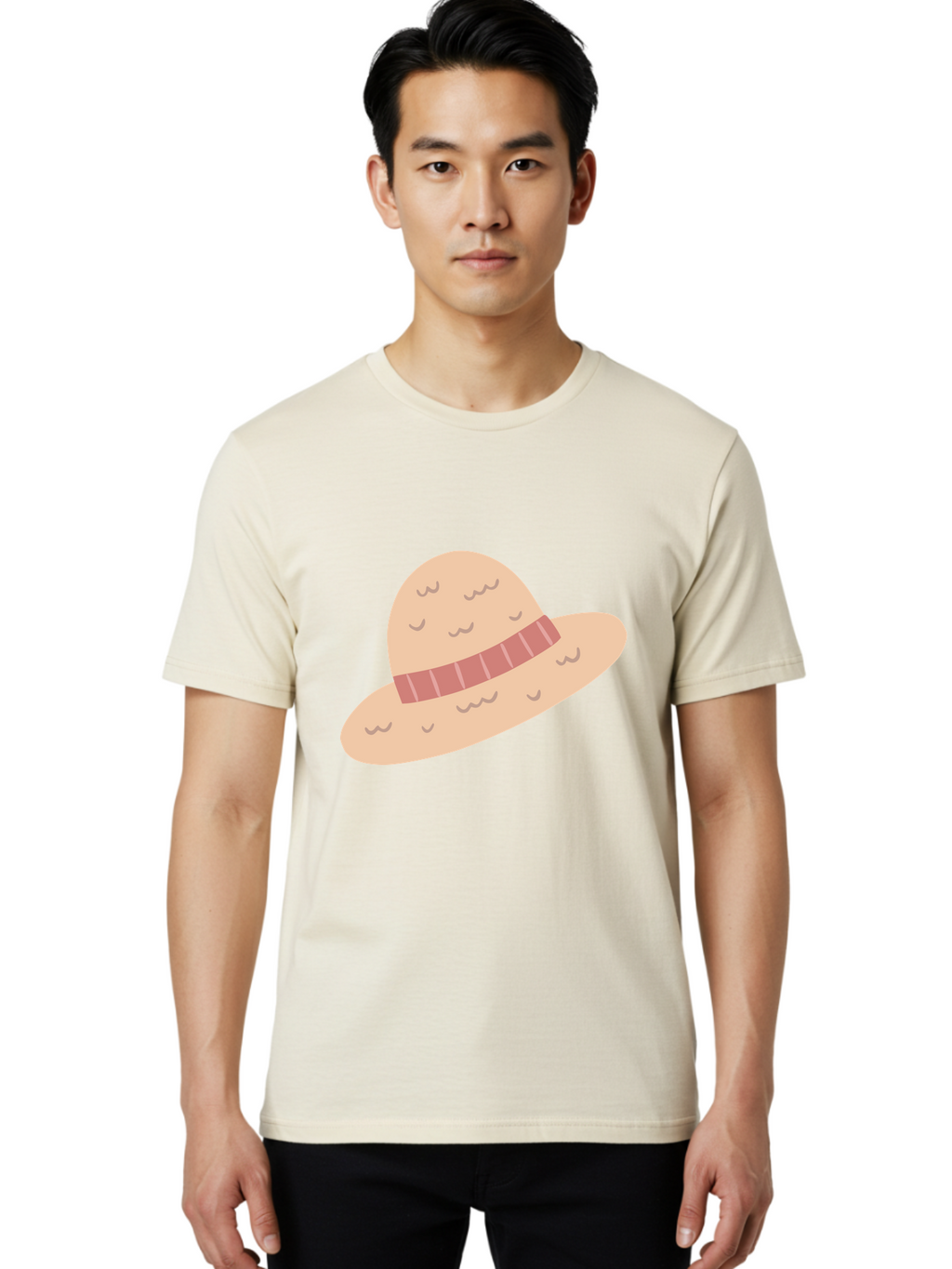 Straw-Hat Men'S Graphic Tee, 100% Cotton, Comfortable Casual Summer Wear, Machine Washable, Straw Hat With Ribbon Band, Summer Hat, Beachwear Fashion, Bohemian Style, Stylish Accessory, Outdoor Gear Aac118