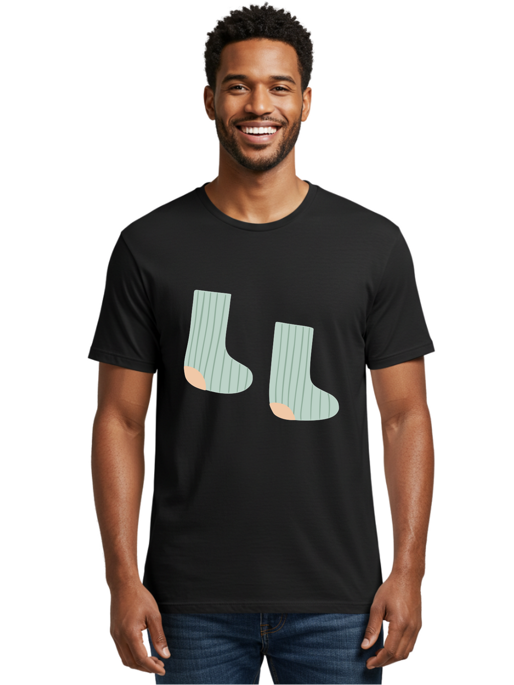 Striped-Socks Men'S Graphic Tee, 100% Cotton, Comfortable Casual Summer Wear, Machine Washable, Striped Socks, Matching Socks, Casual Footwear, Comfortable Clothing, Fashion Accessories, Clothing Details Aac119