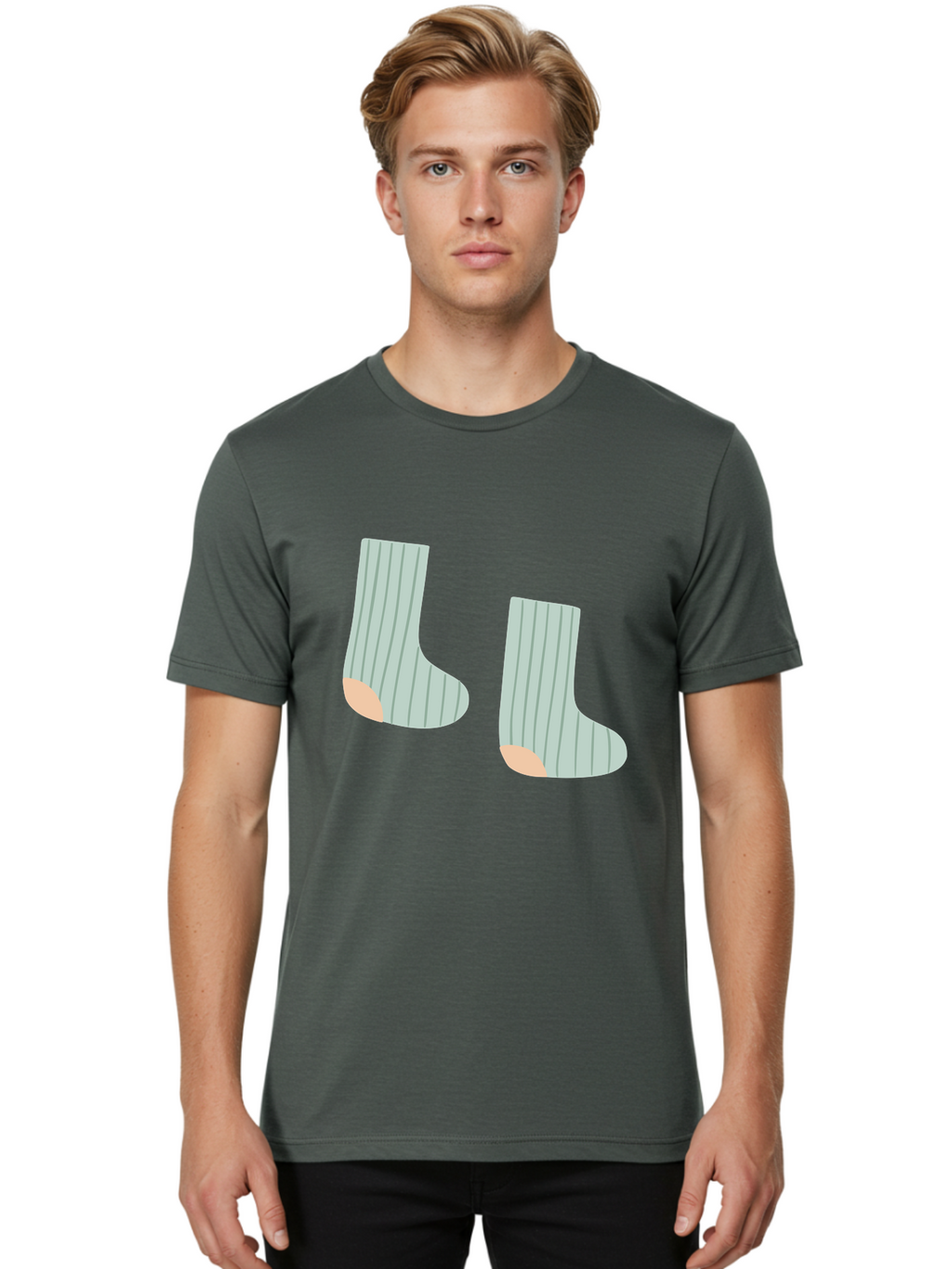 Striped-Socks Men'S Graphic Tee, 100% Cotton, Comfortable Casual Summer Wear, Machine Washable, Striped Socks, Matching Socks, Casual Footwear, Comfortable Clothing, Fashion Accessories, Clothing Details Aac119