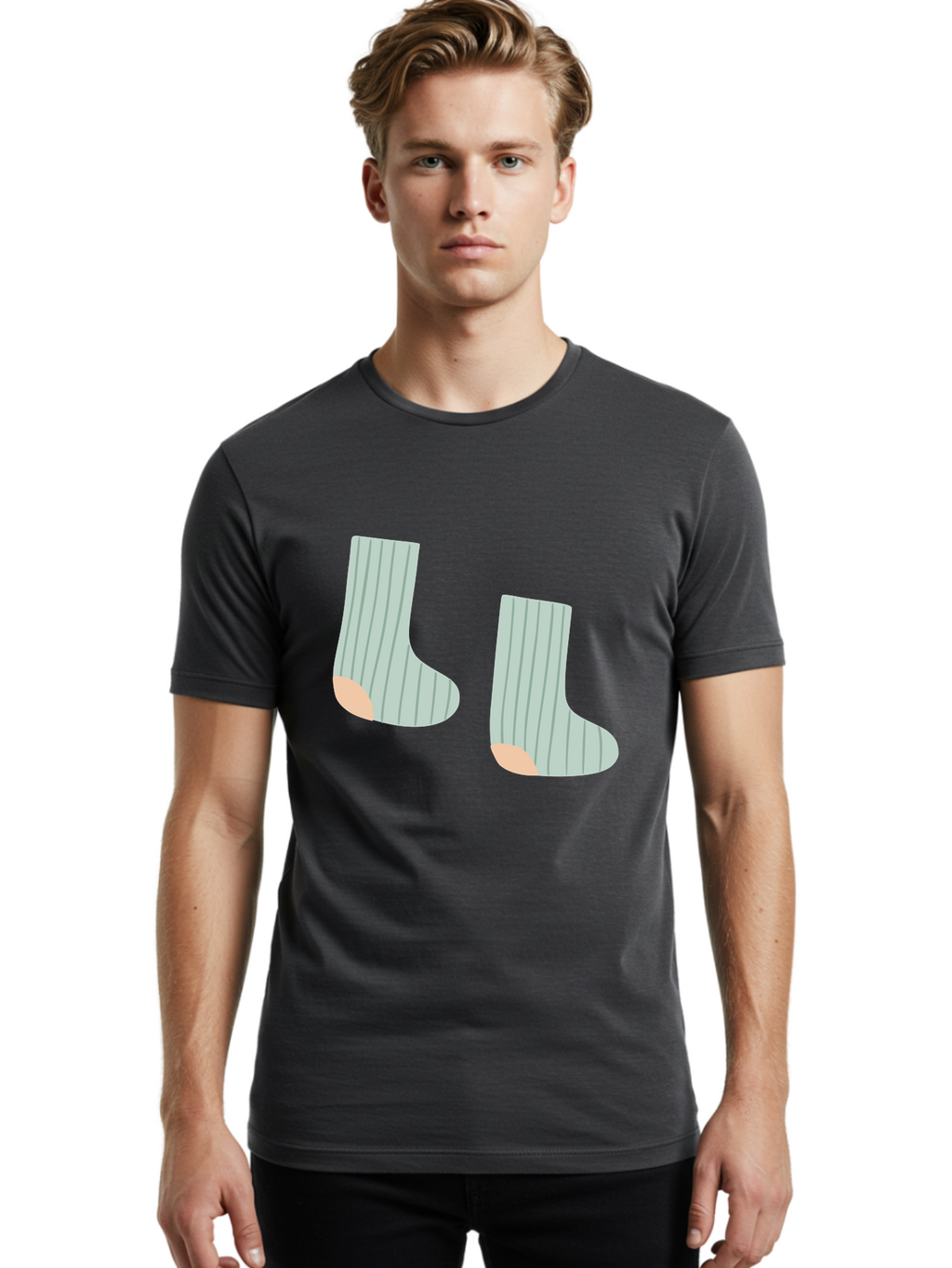 Striped-Socks Men'S Graphic Tee, 100% Cotton, Comfortable Casual Summer Wear, Machine Washable, Striped Socks, Matching Socks, Casual Footwear, Comfortable Clothing, Fashion Accessories, Clothing Details Aac119