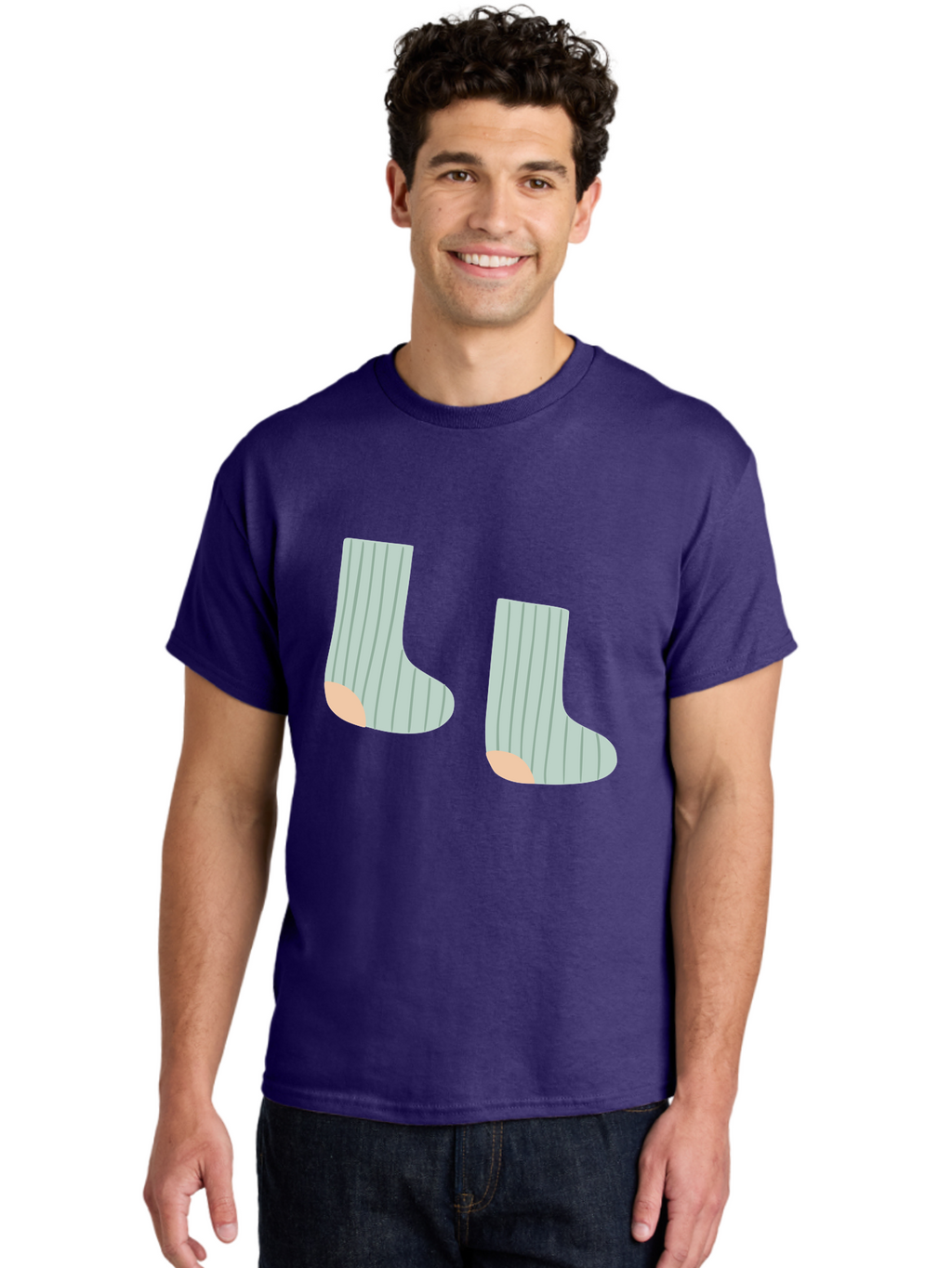 Striped-Socks Men'S Graphic Tee, 100% Cotton, Comfortable Casual Summer Wear, Machine Washable, Striped Socks, Matching Socks, Casual Footwear, Comfortable Clothing, Fashion Accessories, Clothing Details Aac119