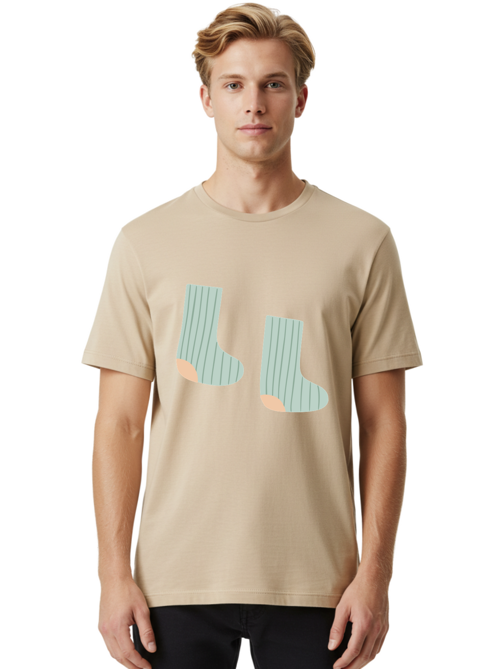 Striped-Socks Men'S Graphic Tee, 100% Cotton, Comfortable Casual Summer Wear, Machine Washable, Striped Socks, Matching Socks, Casual Footwear, Comfortable Clothing, Fashion Accessories, Clothing Details Aac119
