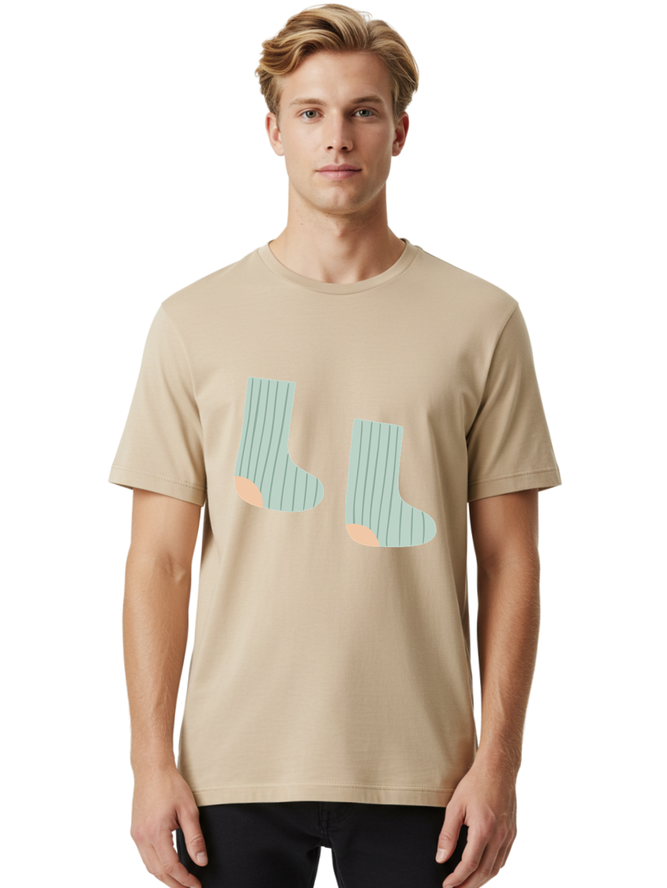 Striped-Socks Men'S Graphic Tee, 100% Cotton, Comfortable Casual Summer Wear, Machine Washable, Striped Socks, Matching Socks, Casual Footwear, Comfortable Clothing, Fashion Accessories, Clothing Details Aac119