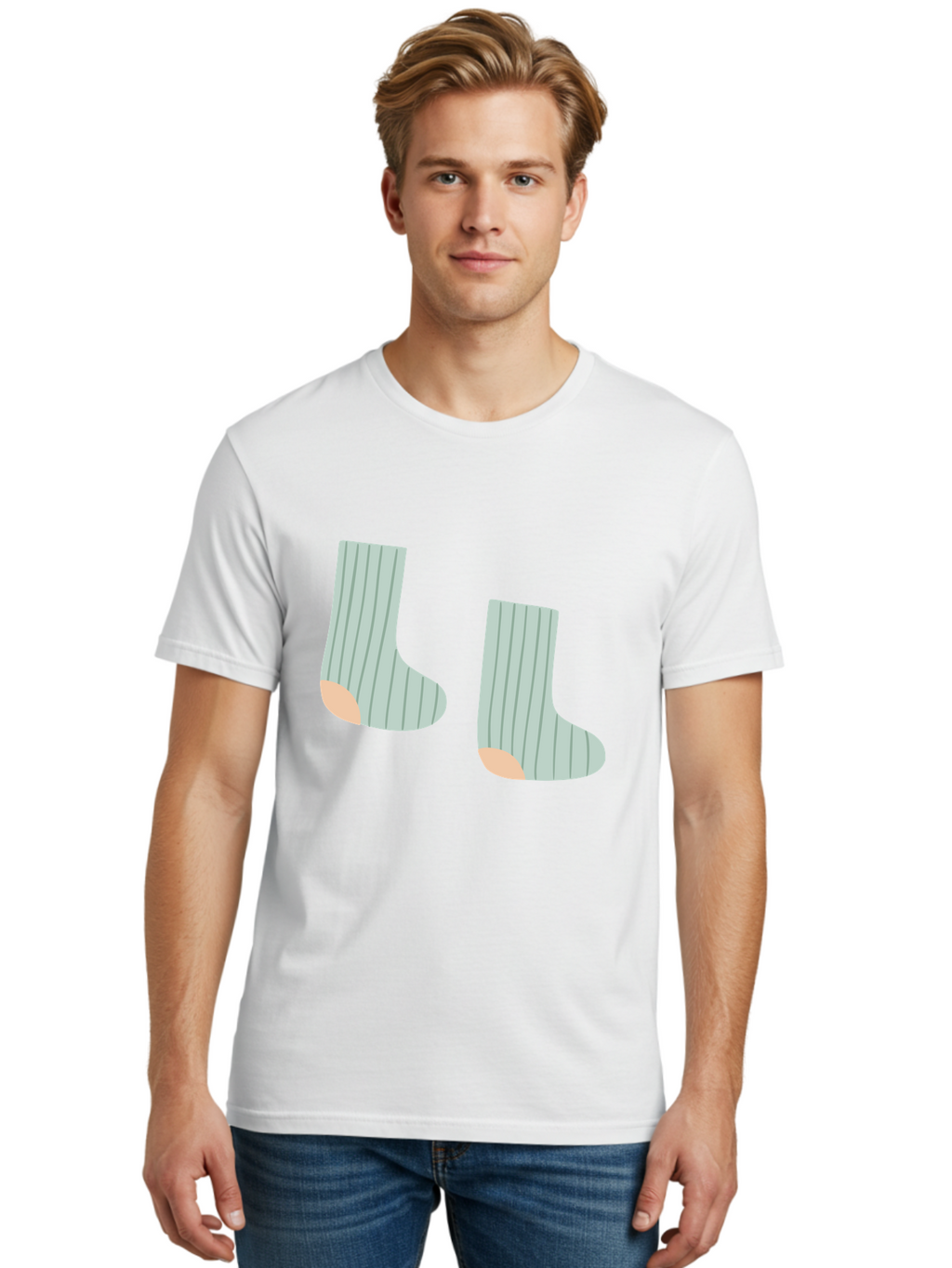 Striped-Socks Men'S Graphic Tee, 100% Cotton, Comfortable Casual Summer Wear, Machine Washable, Striped Socks, Matching Socks, Casual Footwear, Comfortable Clothing, Fashion Accessories, Clothing Details Aac119