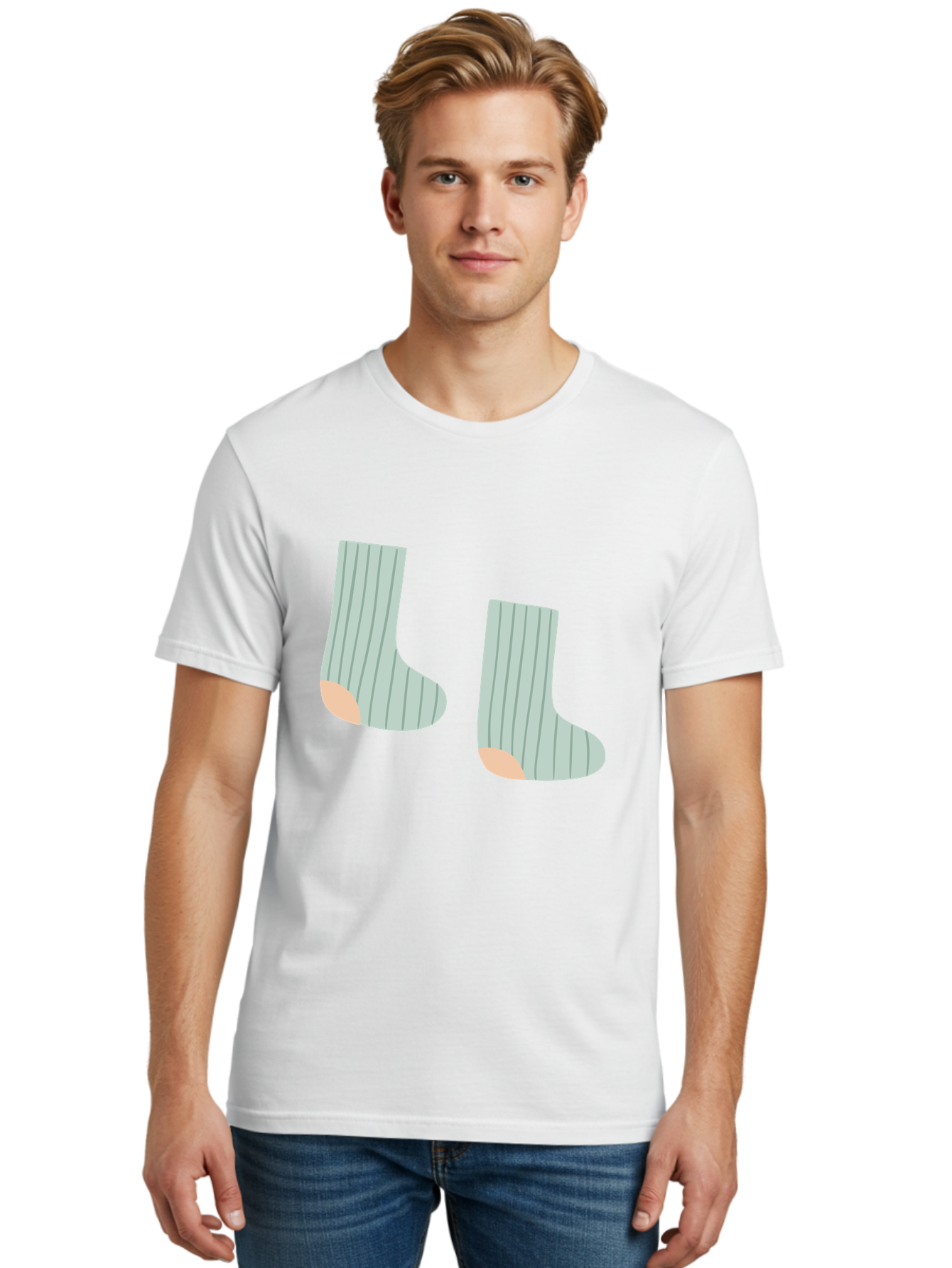 Striped-Socks Men'S Graphic Tee, 100% Cotton, Comfortable Casual Summer Wear, Machine Washable, Striped Socks, Matching Socks, Casual Footwear, Comfortable Clothing, Fashion Accessories, Clothing Details Aac119