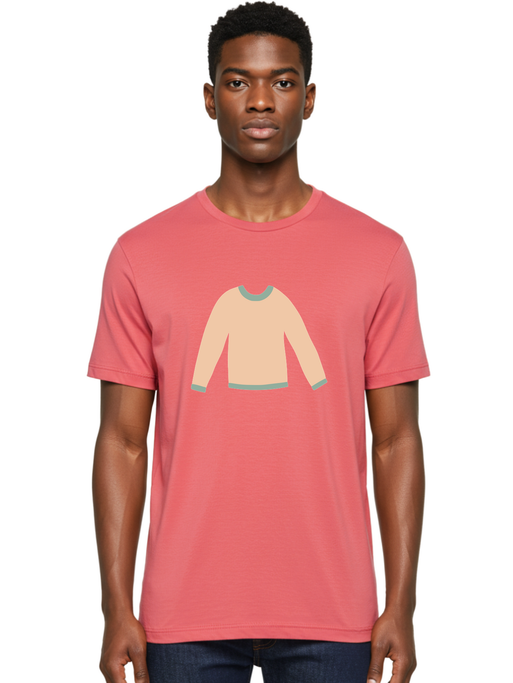 Sweater Men'S Graphic Tee, 100% Cotton, Comfortable Casual Summer Wear, Machine Washable, Peach-Colored Sweater, Long-Sleeved Shirt, Casual Wear, Comfortable Clothing, Soft Peach, Gray Trim, Simple Design, Minimalist Fashion Aac120
