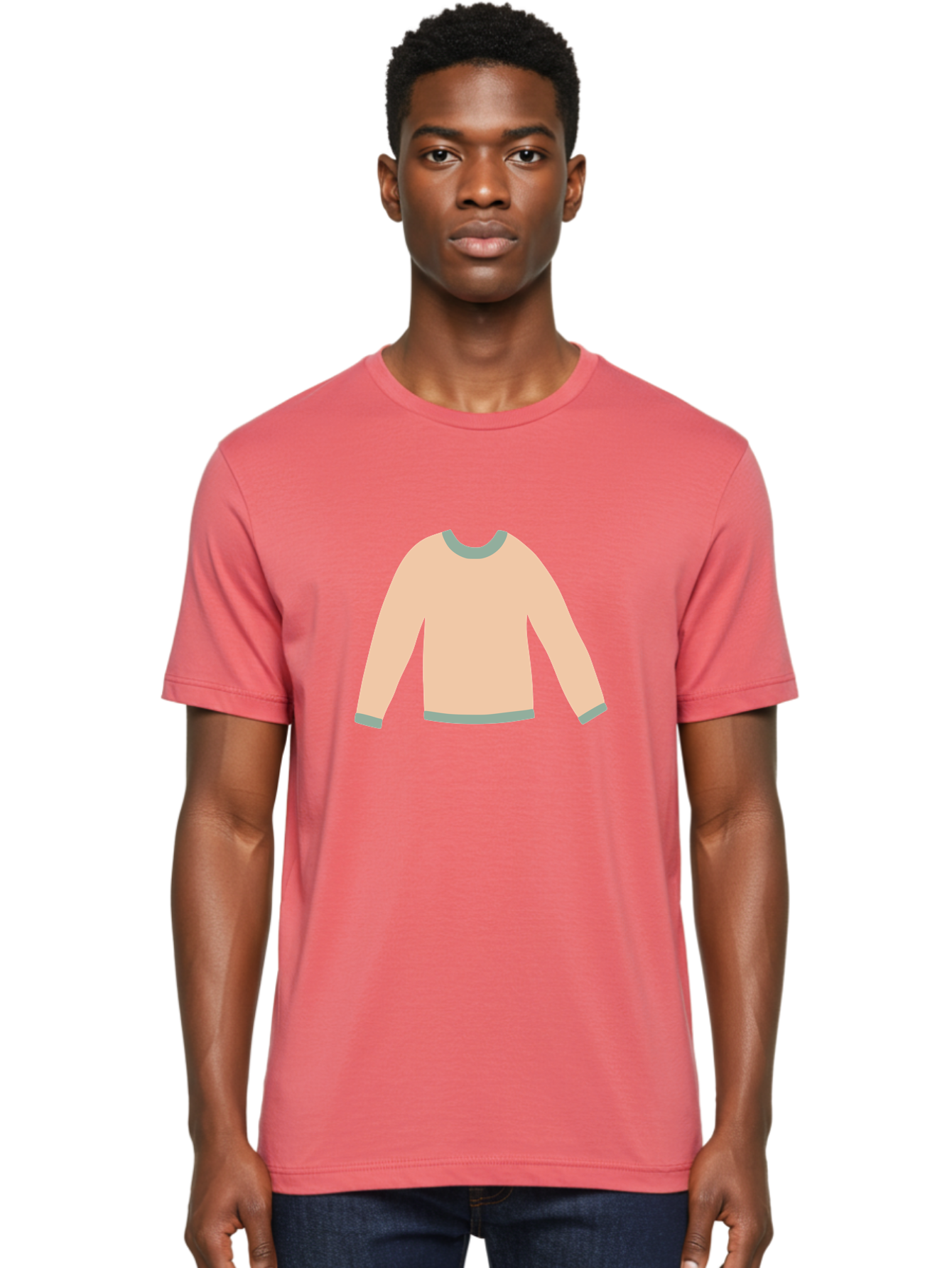 Sweater Men'S Graphic Tee, 100% Cotton, Comfortable Casual Summer Wear, Machine Washable, Peach-Colored Sweater, Long-Sleeved Shirt, Casual Wear, Comfortable Clothing, Soft Peach, Gray Trim, Simple Design, Minimalist Fashion Aac120