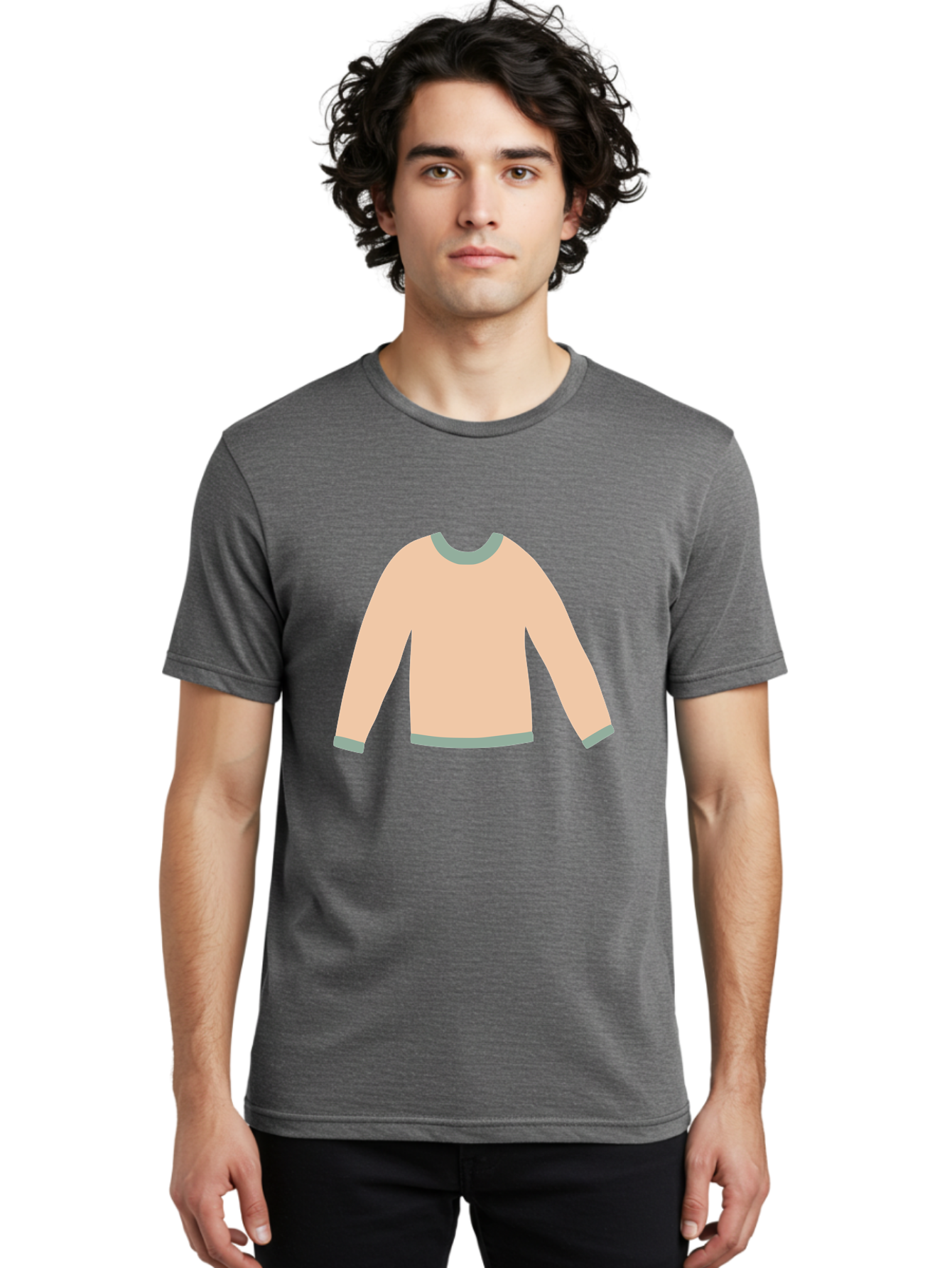 Sweater Men'S Graphic Tee, 100% Cotton, Comfortable Casual Summer Wear, Machine Washable, Peach-Colored Sweater, Long-Sleeved Shirt, Casual Wear, Comfortable Clothing, Soft Peach, Gray Trim, Simple Design, Minimalist Fashion Aac120