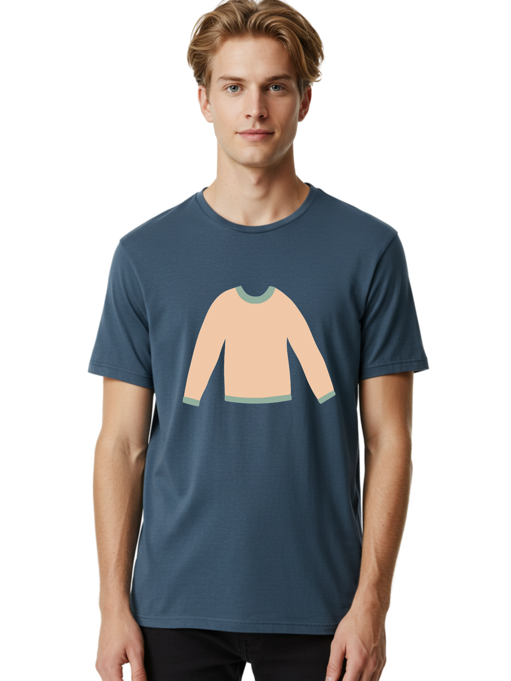 Sweater Men'S Graphic Tee, 100% Cotton, Comfortable Casual Summer Wear, Machine Washable, Peach-Colored Sweater, Long-Sleeved Shirt, Casual Wear, Comfortable Clothing, Soft Peach, Gray Trim, Simple Design, Minimalist Fashion Aac120