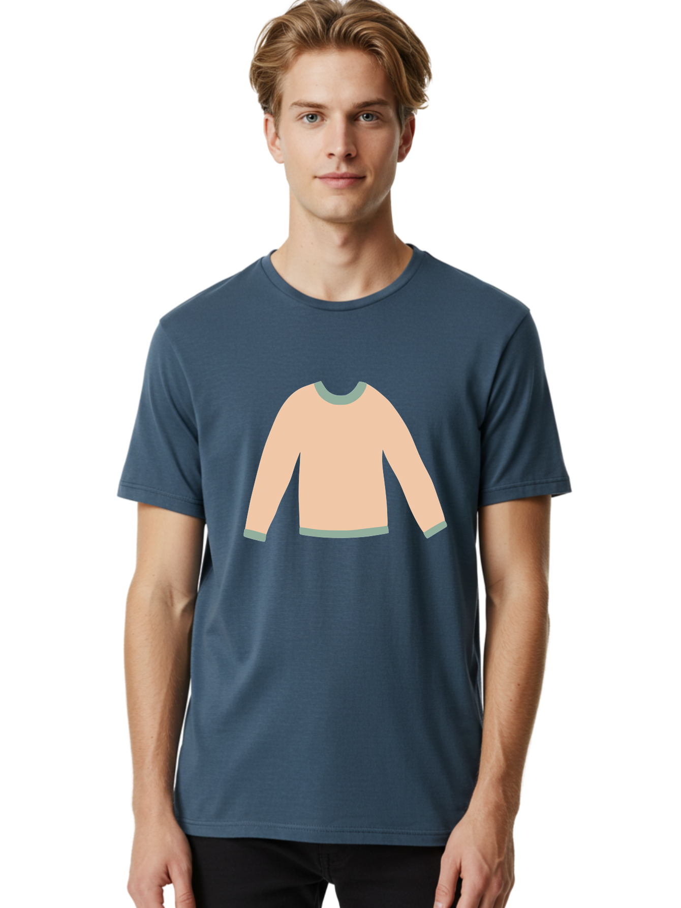 Sweater Men'S Graphic Tee, 100% Cotton, Comfortable Casual Summer Wear, Machine Washable, Peach-Colored Sweater, Long-Sleeved Shirt, Casual Wear, Comfortable Clothing, Soft Peach, Gray Trim, Simple Design, Minimalist Fashion Aac120