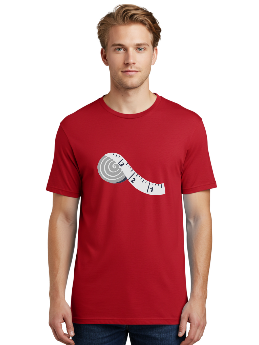 Tape-Measure Men'S Graphic Tee, 100% Cotton, Comfortable Casual Summer Wear, Machine Washable, Tape Measure, Measuring Tape, Flexible Ruler, Measurement Tool, Sewing, Crafting, Diy, Body Measurement, Weight Loss Aac122