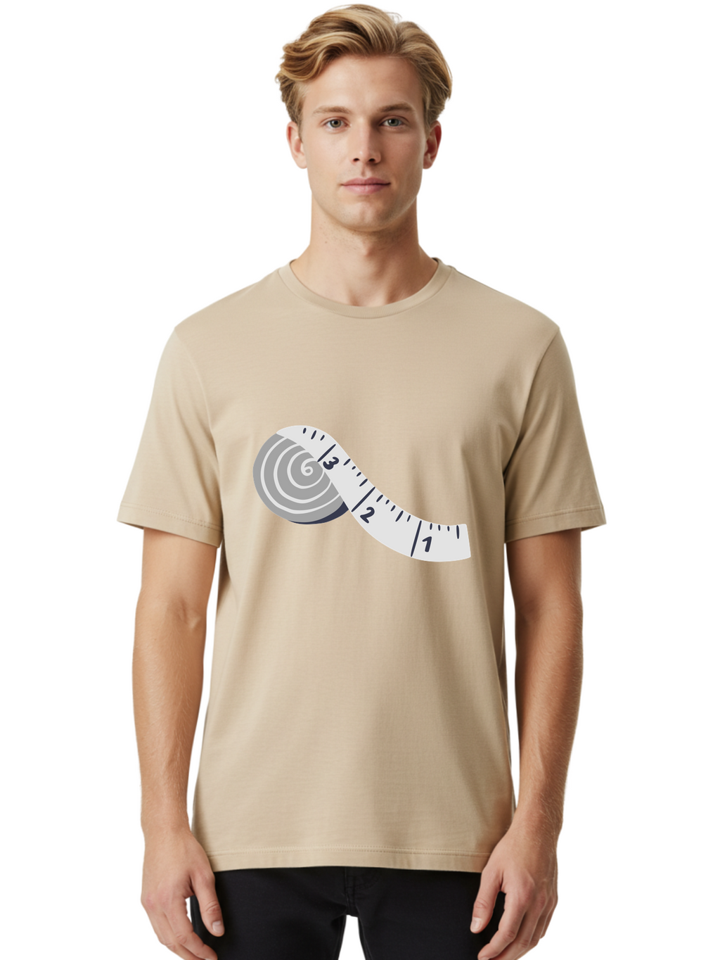 Tape-Measure Men'S Graphic Tee, 100% Cotton, Comfortable Casual Summer Wear, Machine Washable, Tape Measure, Measuring Tape, Flexible Ruler, Measurement Tool, Sewing, Crafting, Diy, Body Measurement, Weight Loss Aac122