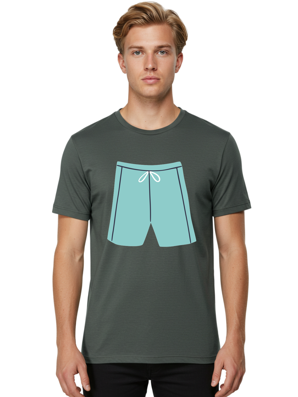 Teal-Shorts Men'S Graphic Tee, 100% Cotton, Comfortable Casual Summer Wear, Machine Washable, Teal Shorts, Drawstring Waist, Black Stripes, Athletic Wear, Casual Fashion, Comfortable Clothing, Relaxed Fit, Summer Style Aac123