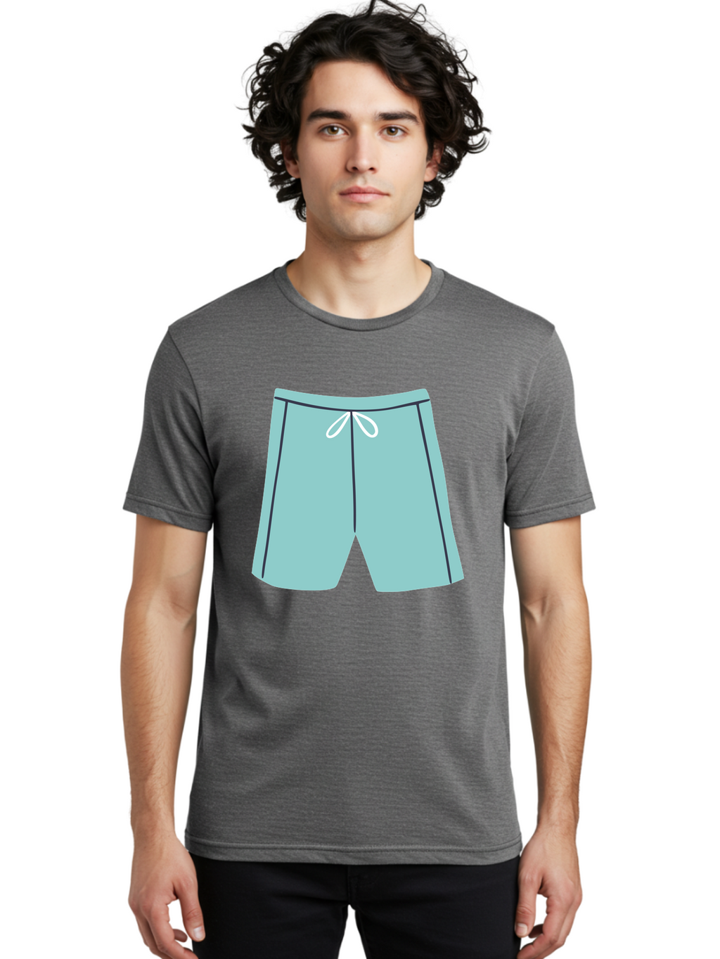 Teal-Shorts Men'S Graphic Tee, 100% Cotton, Comfortable Casual Summer Wear, Machine Washable, Teal Shorts, Drawstring Waist, Black Stripes, Athletic Wear, Casual Fashion, Comfortable Clothing, Relaxed Fit, Summer Style Aac123