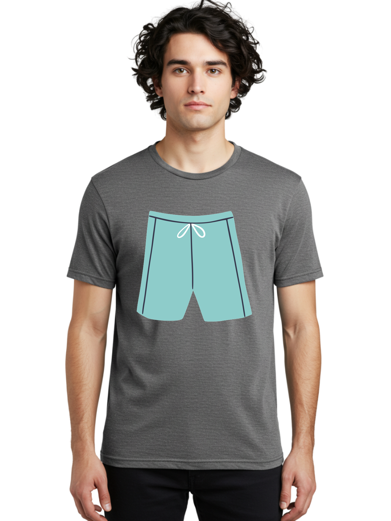 Teal-Shorts Men'S Graphic Tee, 100% Cotton, Comfortable Casual Summer Wear, Machine Washable, Teal Shorts, Drawstring Waist, Black Stripes, Athletic Wear, Casual Fashion, Comfortable Clothing, Relaxed Fit, Summer Style Aac123