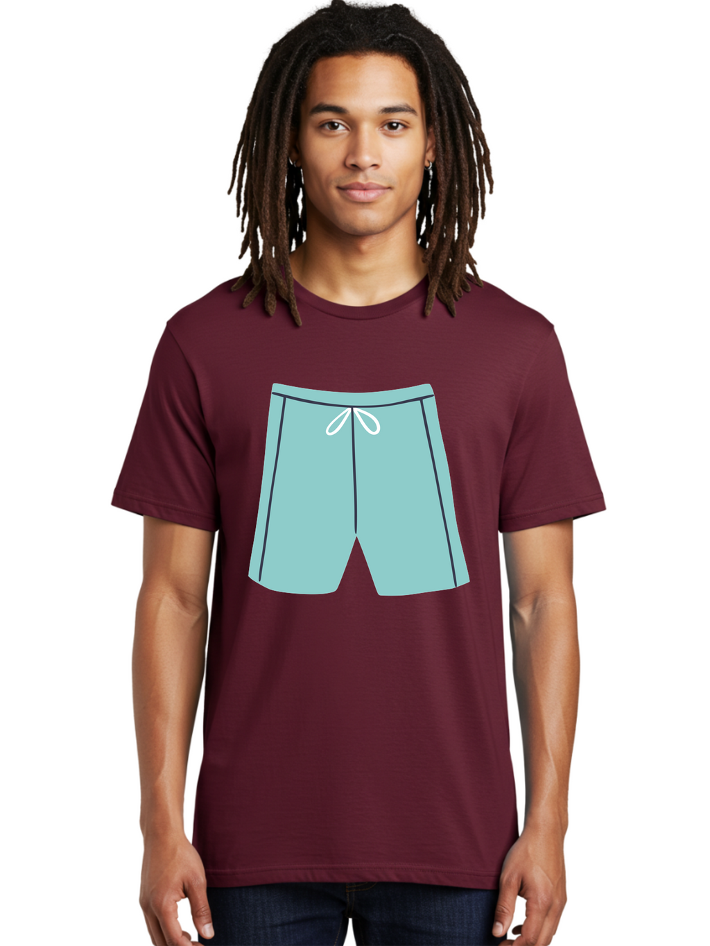 Teal-Shorts Men'S Graphic Tee, 100% Cotton, Comfortable Casual Summer Wear, Machine Washable, Teal Shorts, Drawstring Waist, Black Stripes, Athletic Wear, Casual Fashion, Comfortable Clothing, Relaxed Fit, Summer Style Aac123