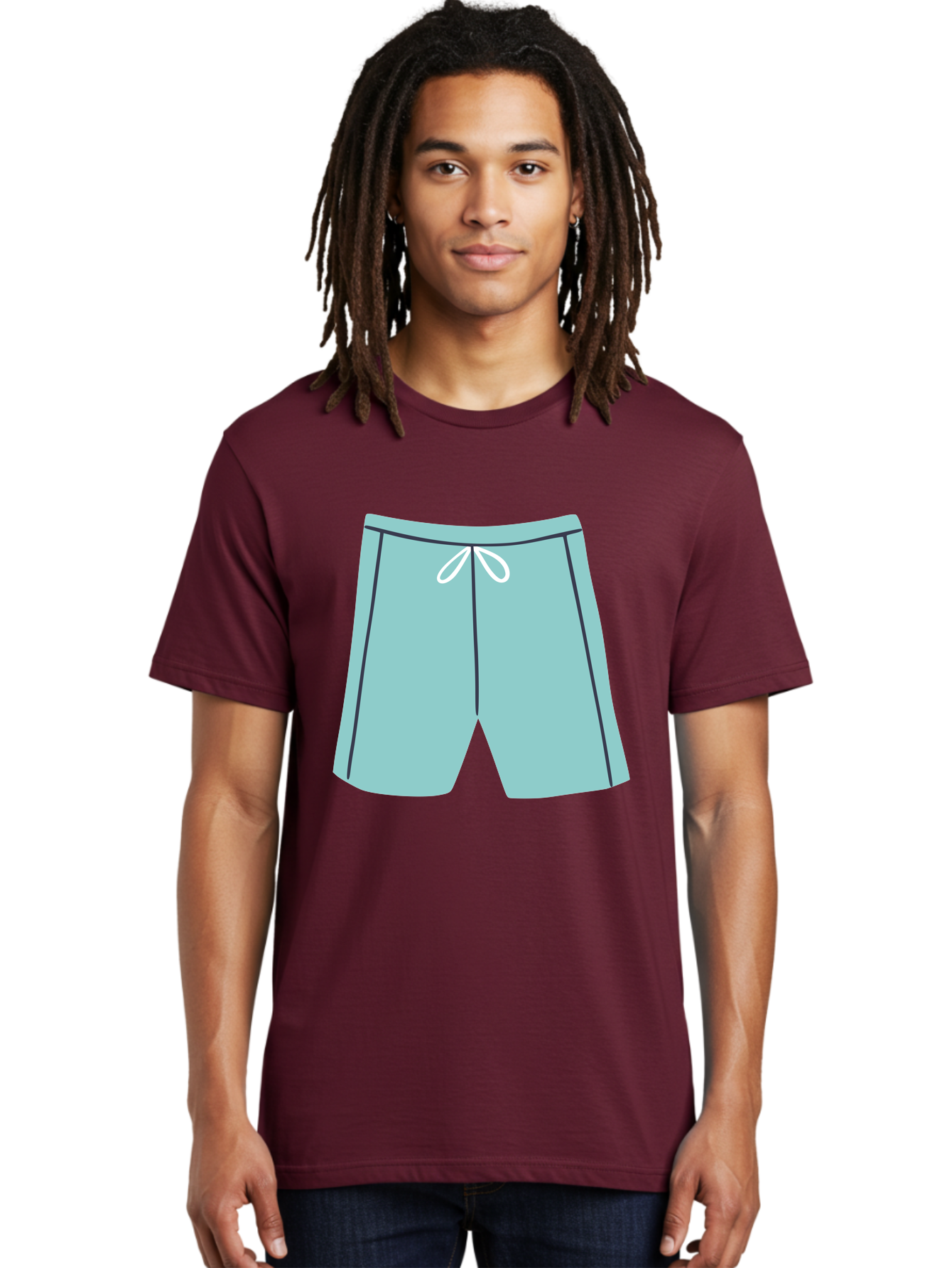 Teal-Shorts Men'S Graphic Tee, 100% Cotton, Comfortable Casual Summer Wear, Machine Washable, Teal Shorts, Drawstring Waist, Black Stripes, Athletic Wear, Casual Fashion, Comfortable Clothing, Relaxed Fit, Summer Style Aac123