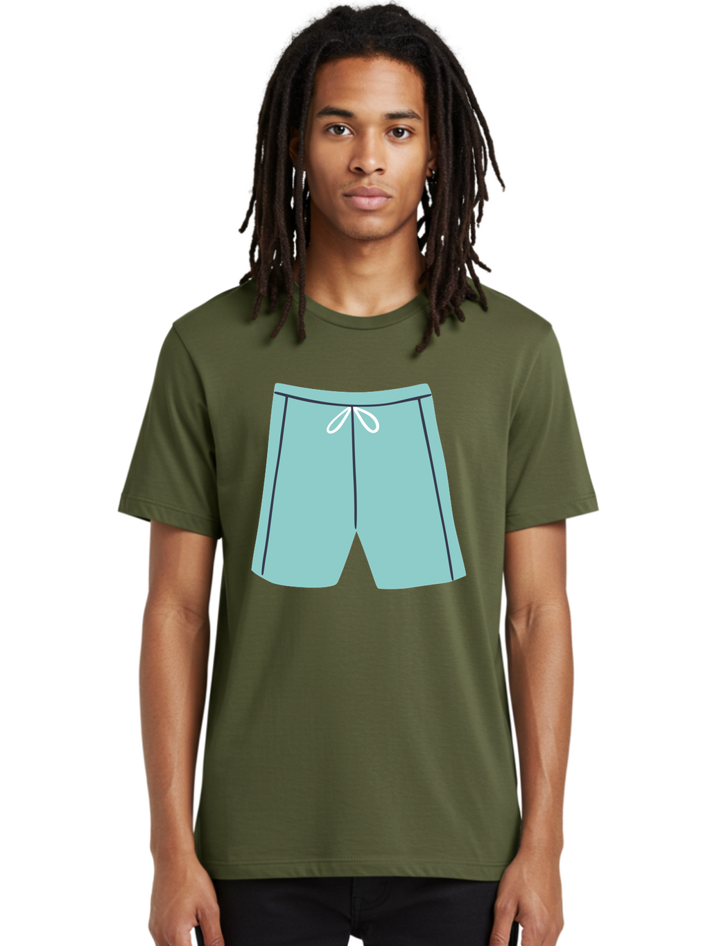 Teal-Shorts Men'S Graphic Tee, 100% Cotton, Comfortable Casual Summer Wear, Machine Washable, Teal Shorts, Drawstring Waist, Black Stripes, Athletic Wear, Casual Fashion, Comfortable Clothing, Relaxed Fit, Summer Style Aac123