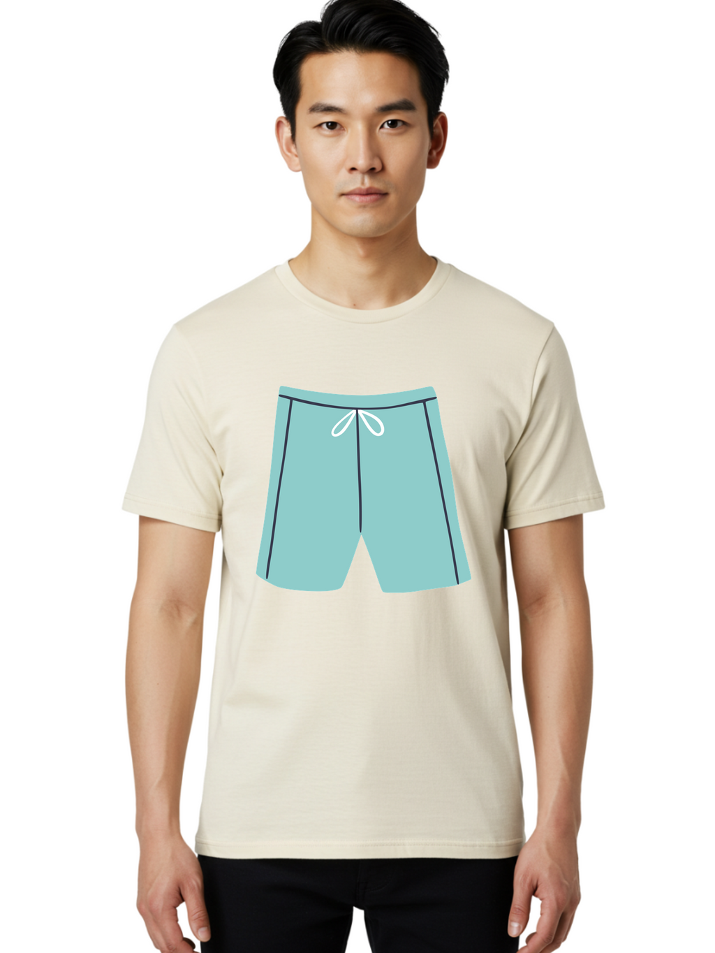 Teal-Shorts Men'S Graphic Tee, 100% Cotton, Comfortable Casual Summer Wear, Machine Washable, Teal Shorts, Drawstring Waist, Black Stripes, Athletic Wear, Casual Fashion, Comfortable Clothing, Relaxed Fit, Summer Style Aac123