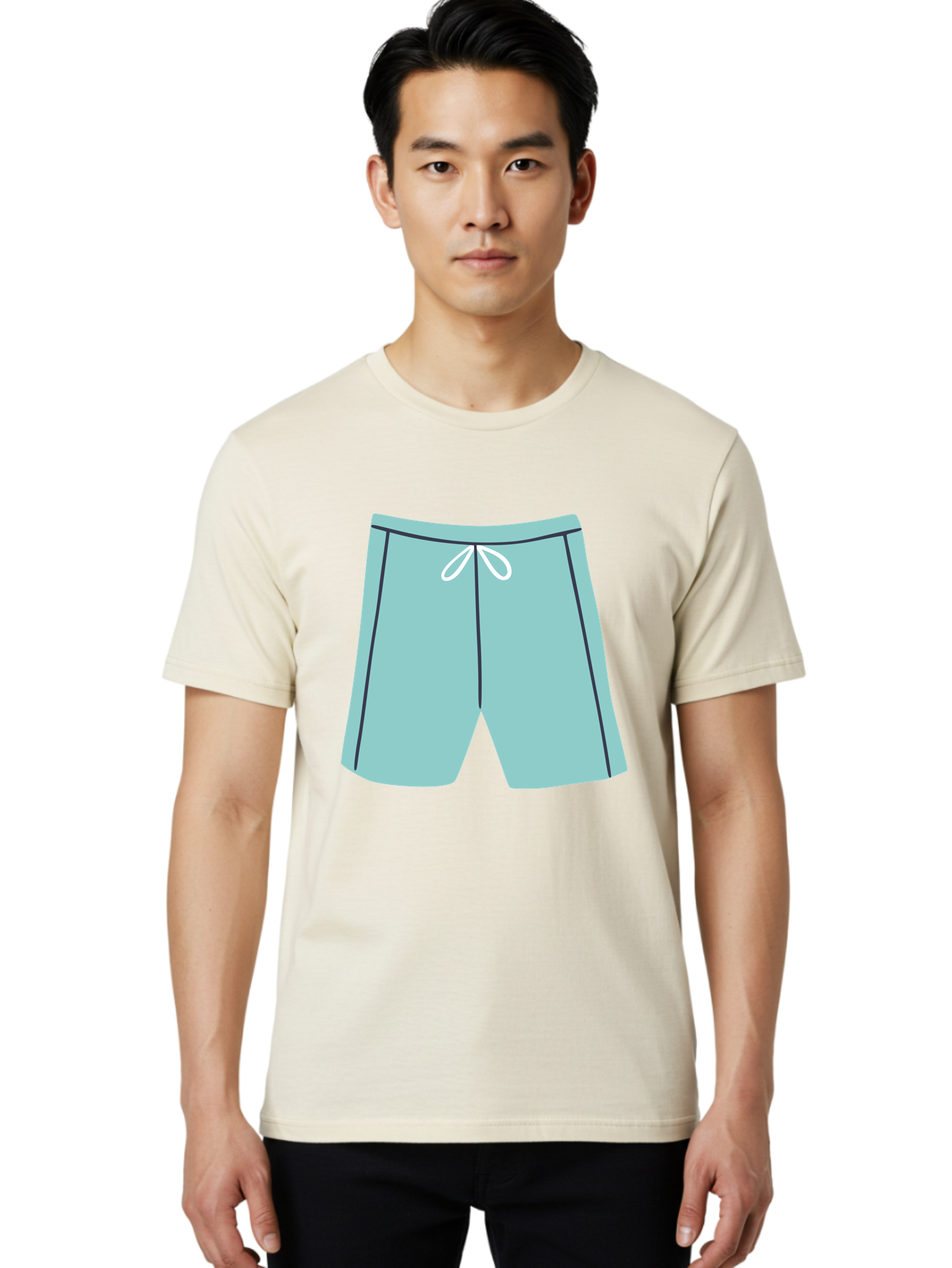 Teal-Shorts Men'S Graphic Tee, 100% Cotton, Comfortable Casual Summer Wear, Machine Washable, Teal Shorts, Drawstring Waist, Black Stripes, Athletic Wear, Casual Fashion, Comfortable Clothing, Relaxed Fit, Summer Style Aac123