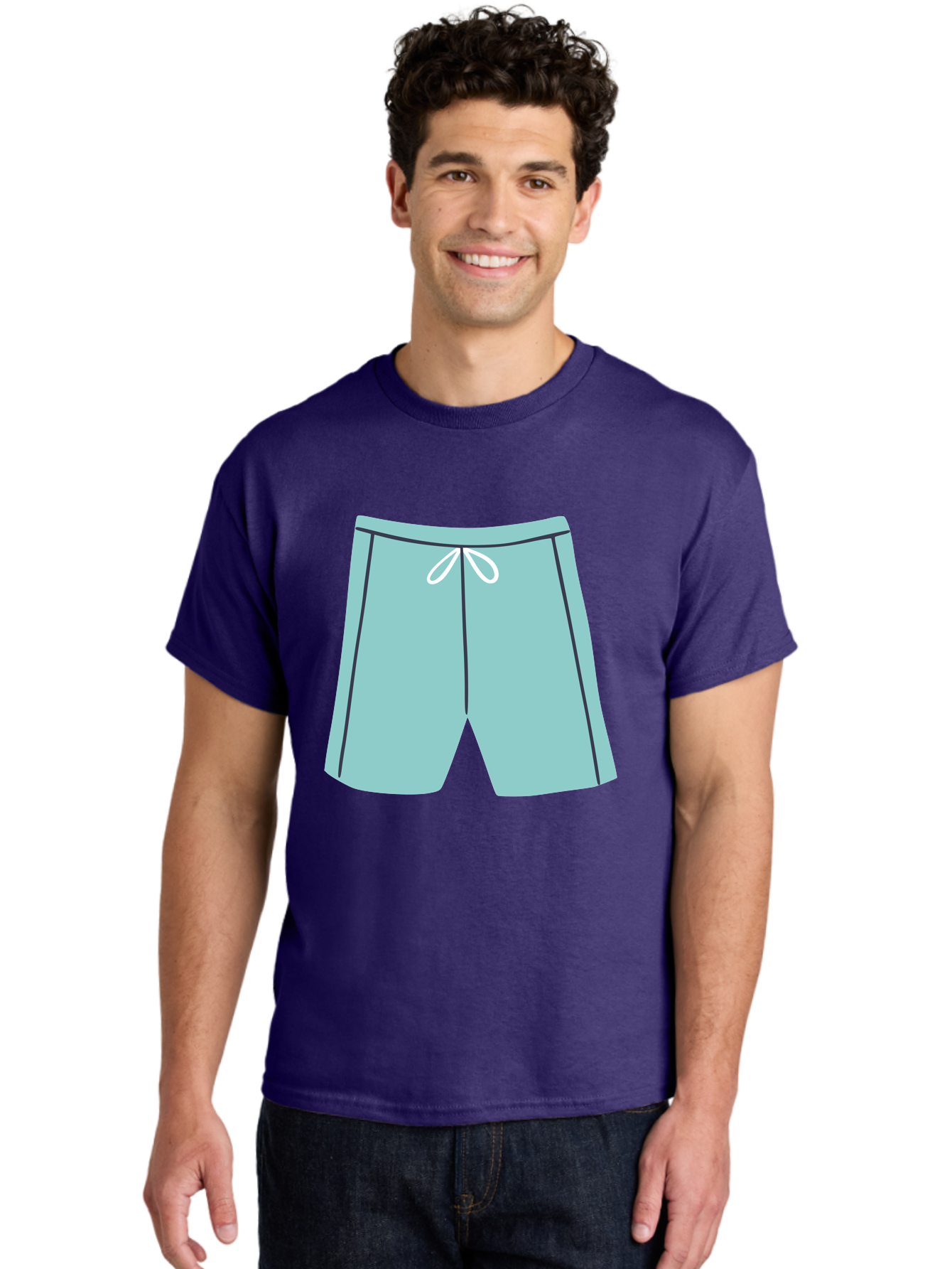 Teal-Shorts Men'S Graphic Tee, 100% Cotton, Comfortable Casual Summer Wear, Machine Washable, Teal Shorts, Drawstring Waist, Black Stripes, Athletic Wear, Casual Fashion, Comfortable Clothing, Relaxed Fit, Summer Style Aac123