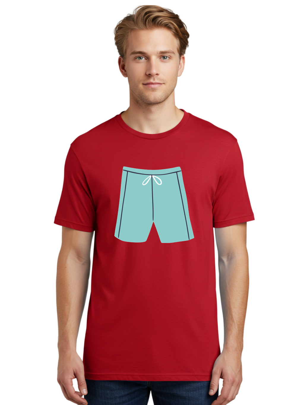 Teal-Shorts Men'S Graphic Tee, 100% Cotton, Comfortable Casual Summer Wear, Machine Washable, Teal Shorts, Drawstring Waist, Black Stripes, Athletic Wear, Casual Fashion, Comfortable Clothing, Relaxed Fit, Summer Style Aac123