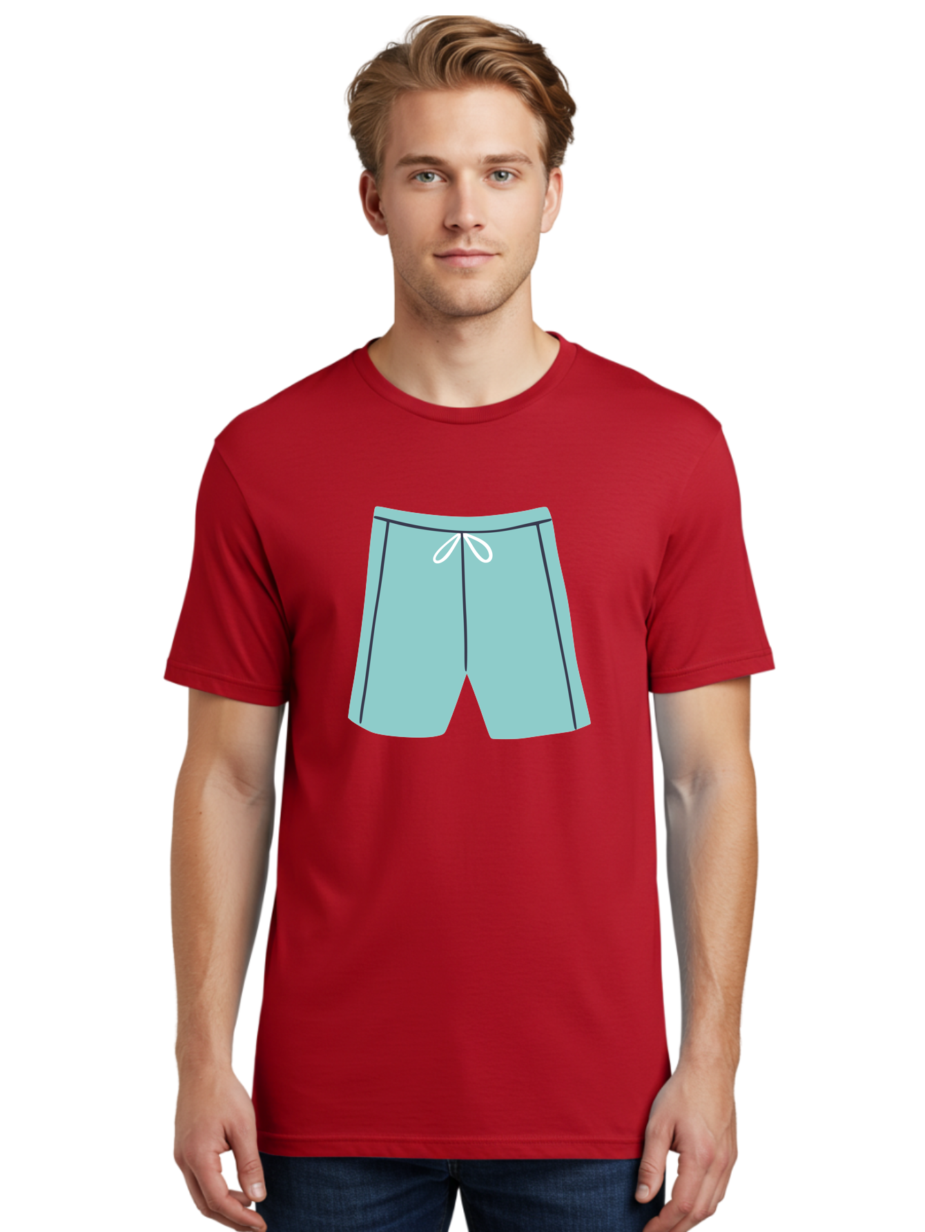 Teal-Shorts Men'S Graphic Tee, 100% Cotton, Comfortable Casual Summer Wear, Machine Washable, Teal Shorts, Drawstring Waist, Black Stripes, Athletic Wear, Casual Fashion, Comfortable Clothing, Relaxed Fit, Summer Style Aac123